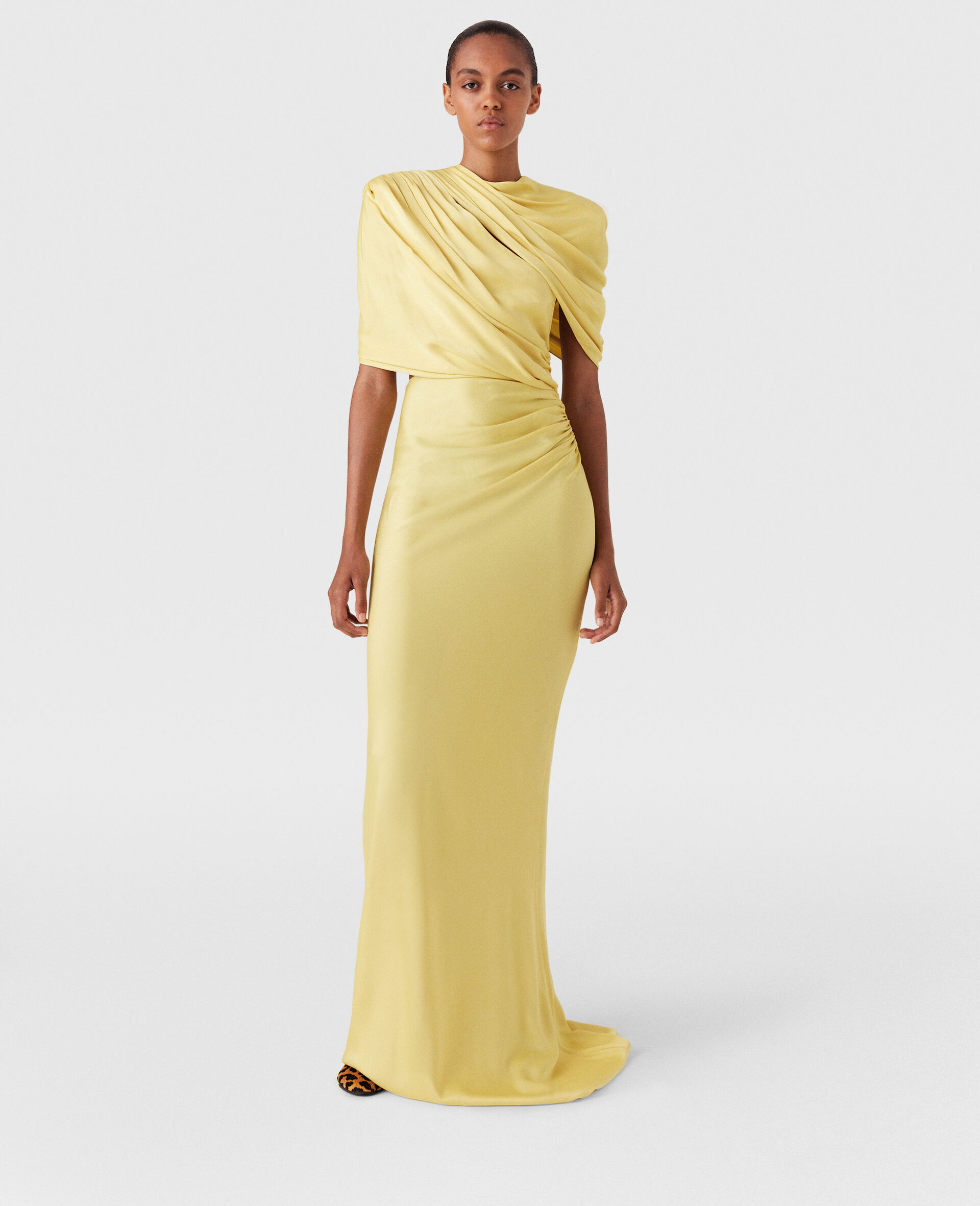 Satin Wrapped Short-Sleeve Maxi Dress-Yellow-large Satin Wrapped Short-Sleeve Maxi Dress-Yellow-large image number 5