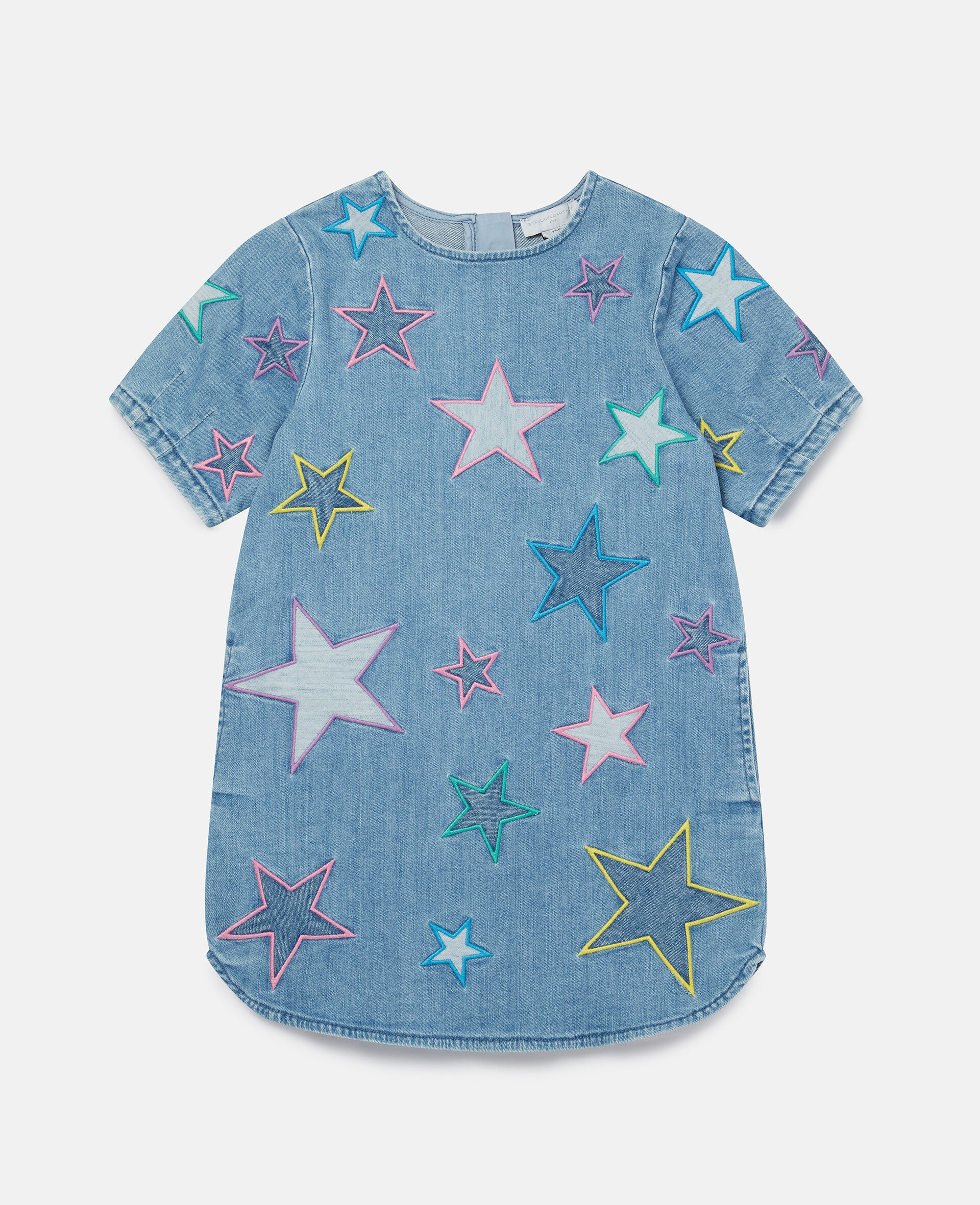Embroidered Star Denim Dress-Blue-large