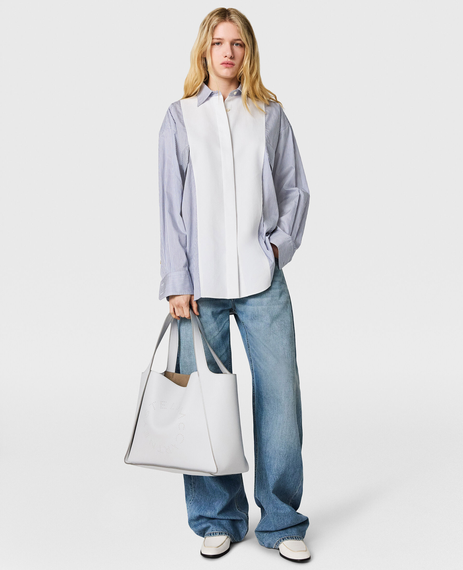 Cotton Stripe Piqu&eacute; Double Shirt-White-large image number 4