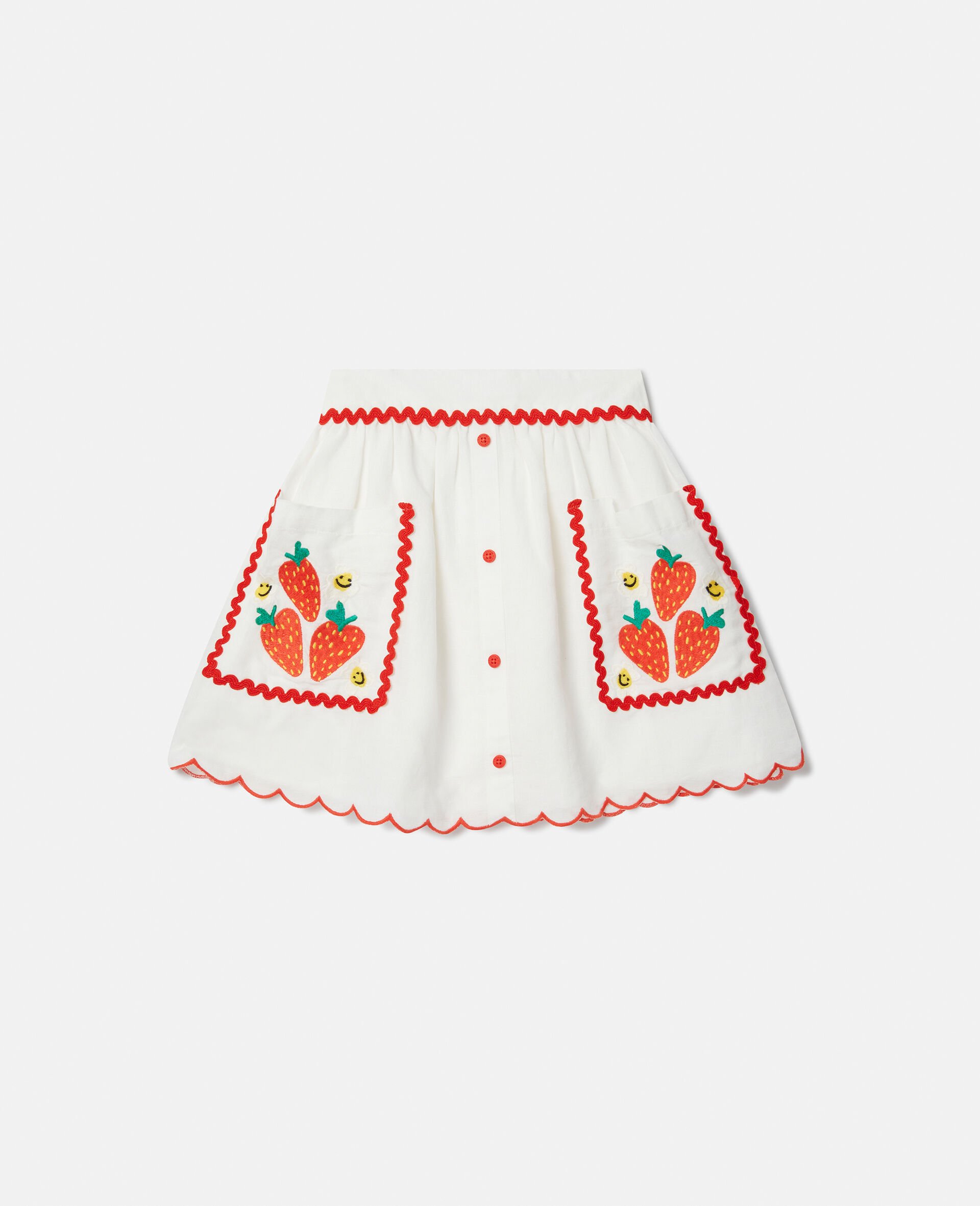 Strawberry Embroidered Scalloped Trim Skirt-Cream-medium
