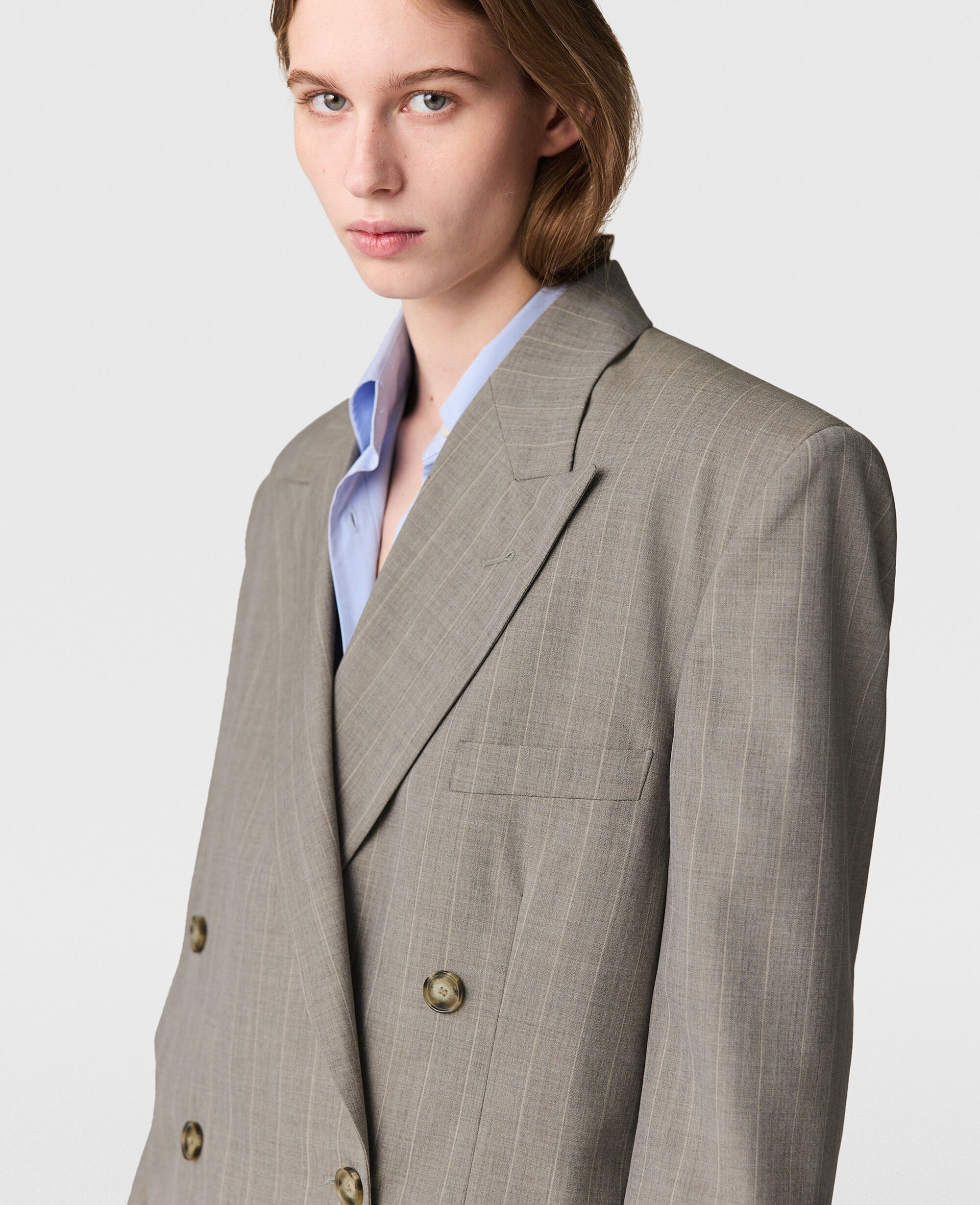即納！最大半額！ Women Stella | Blazer Double-Breasted Oversized Gray ジャケット・アウター