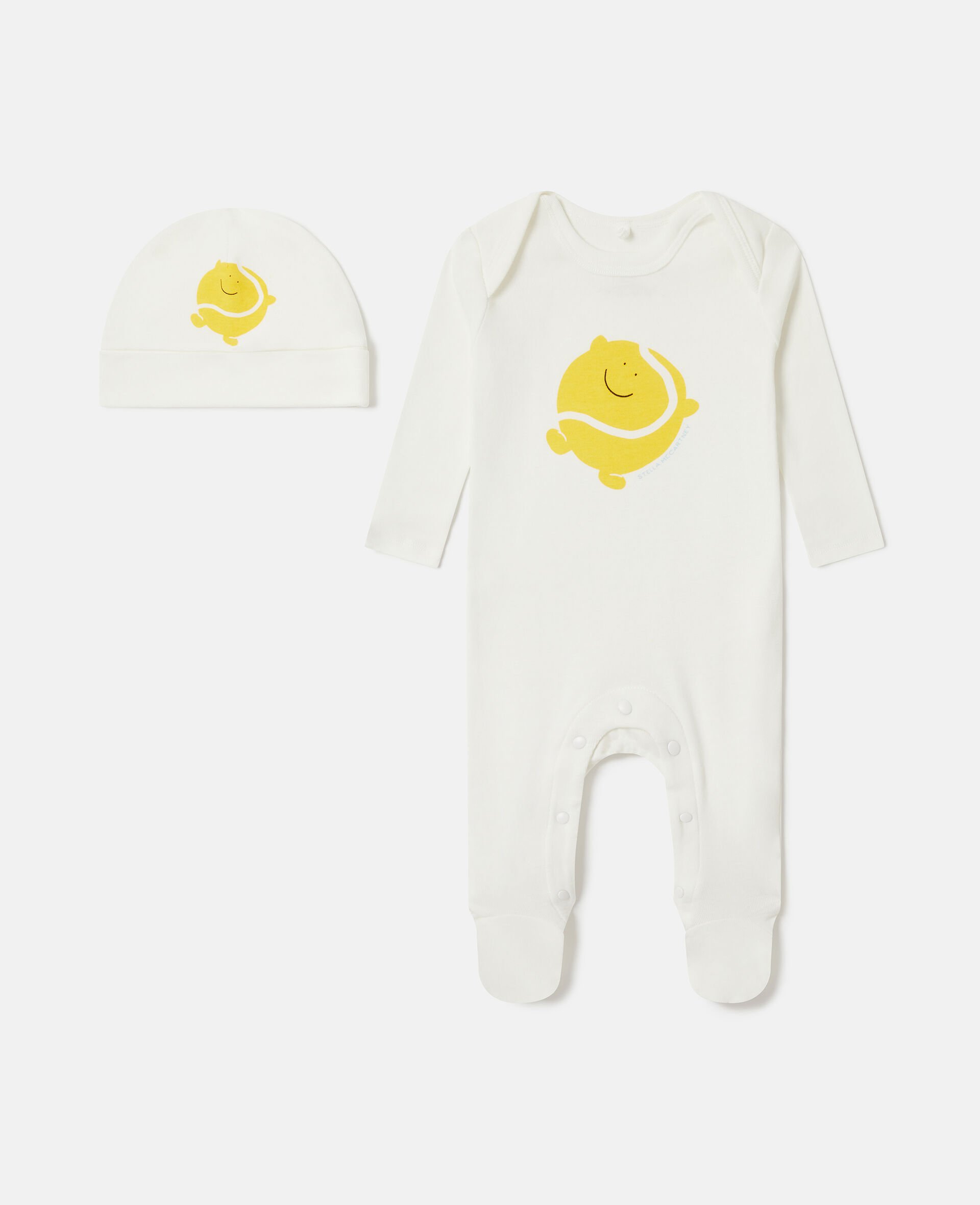 Tennis Ball Graphic Hat And Romper Set-White-medium