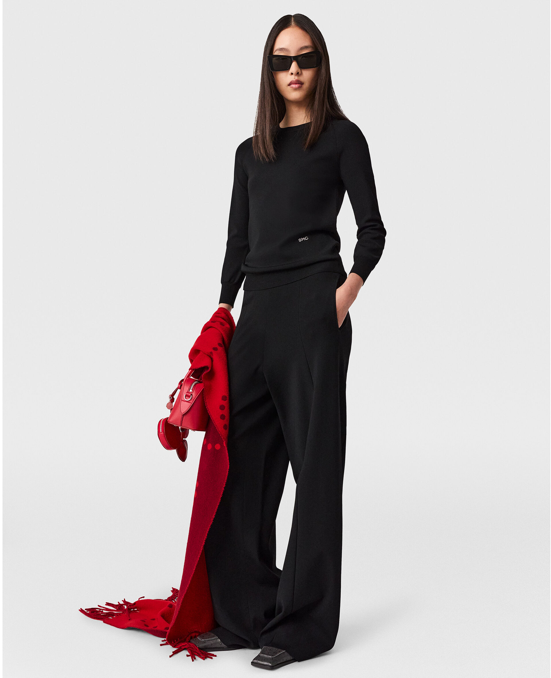 Compact Knit Straight-Leg Trousers-Black-medium