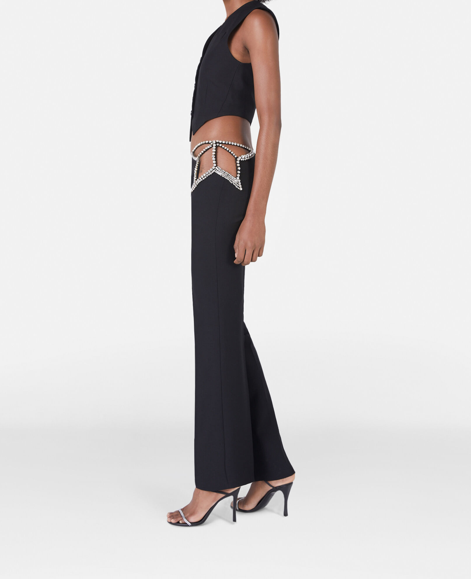 Women Black Ultra Low Rise Diamanté Star Trousers | Stella
