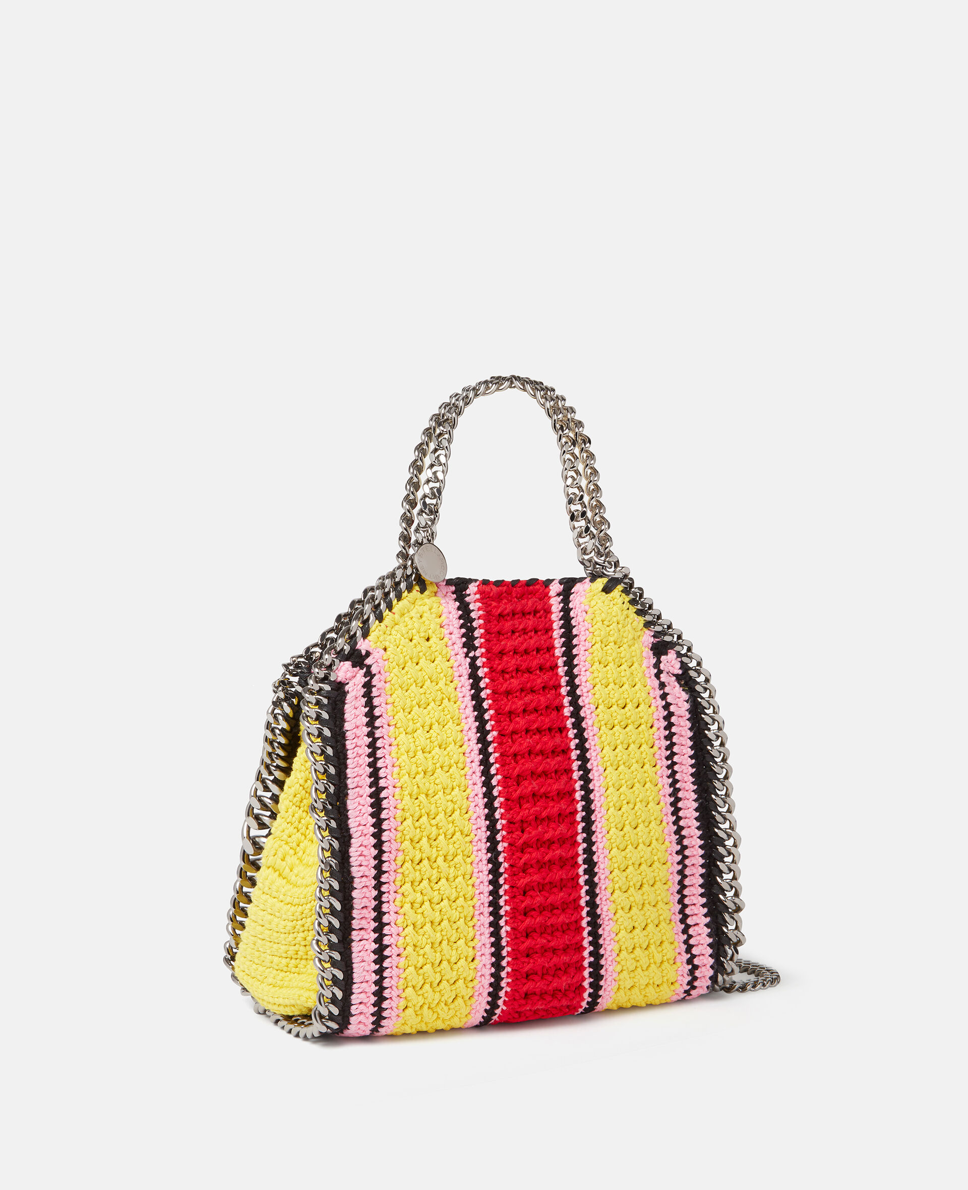 Falabella Striped Cotton Crochet Mini Tote Bag-Pink-model