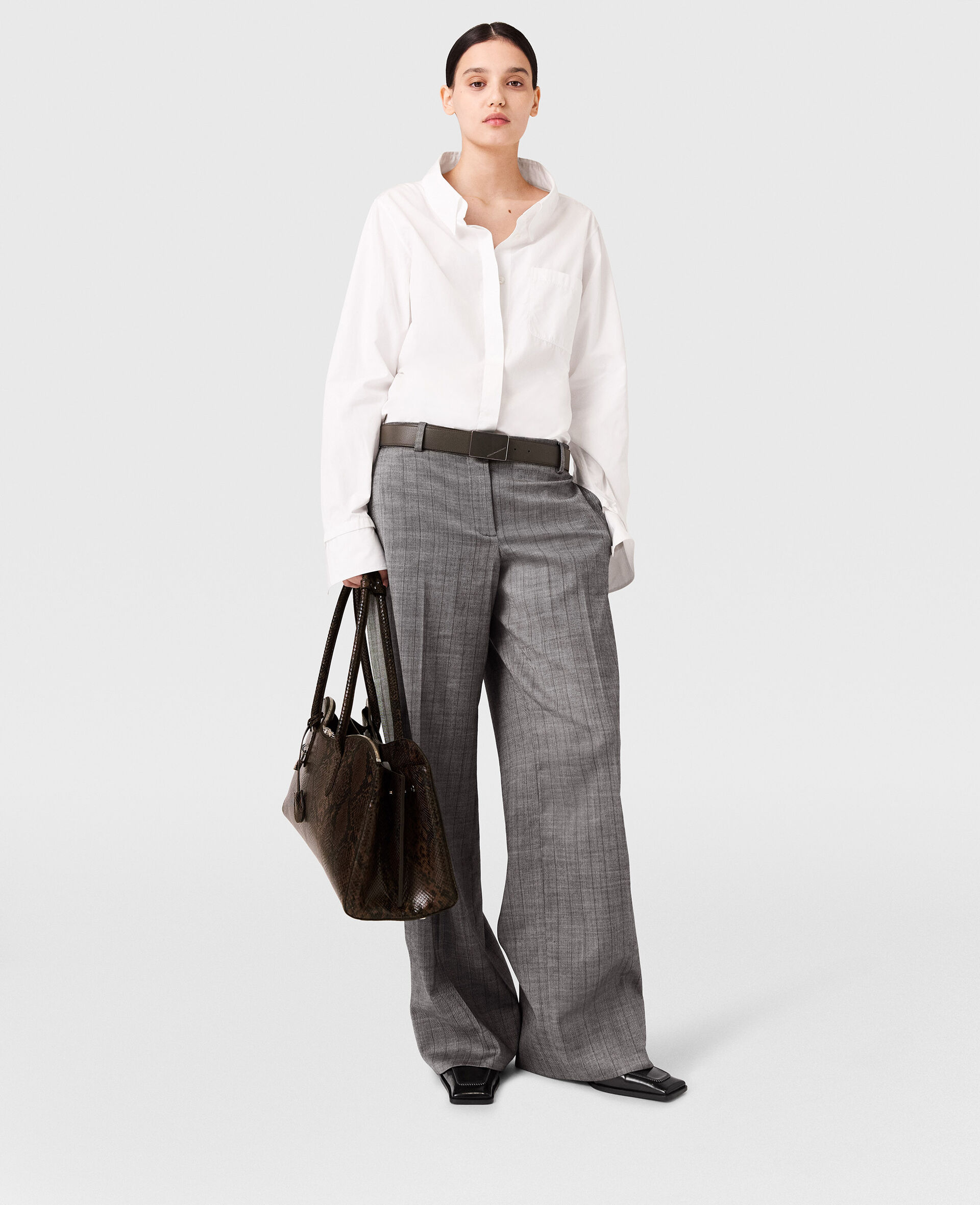 Open V-Neck Collared Shirt-White-large image number 3