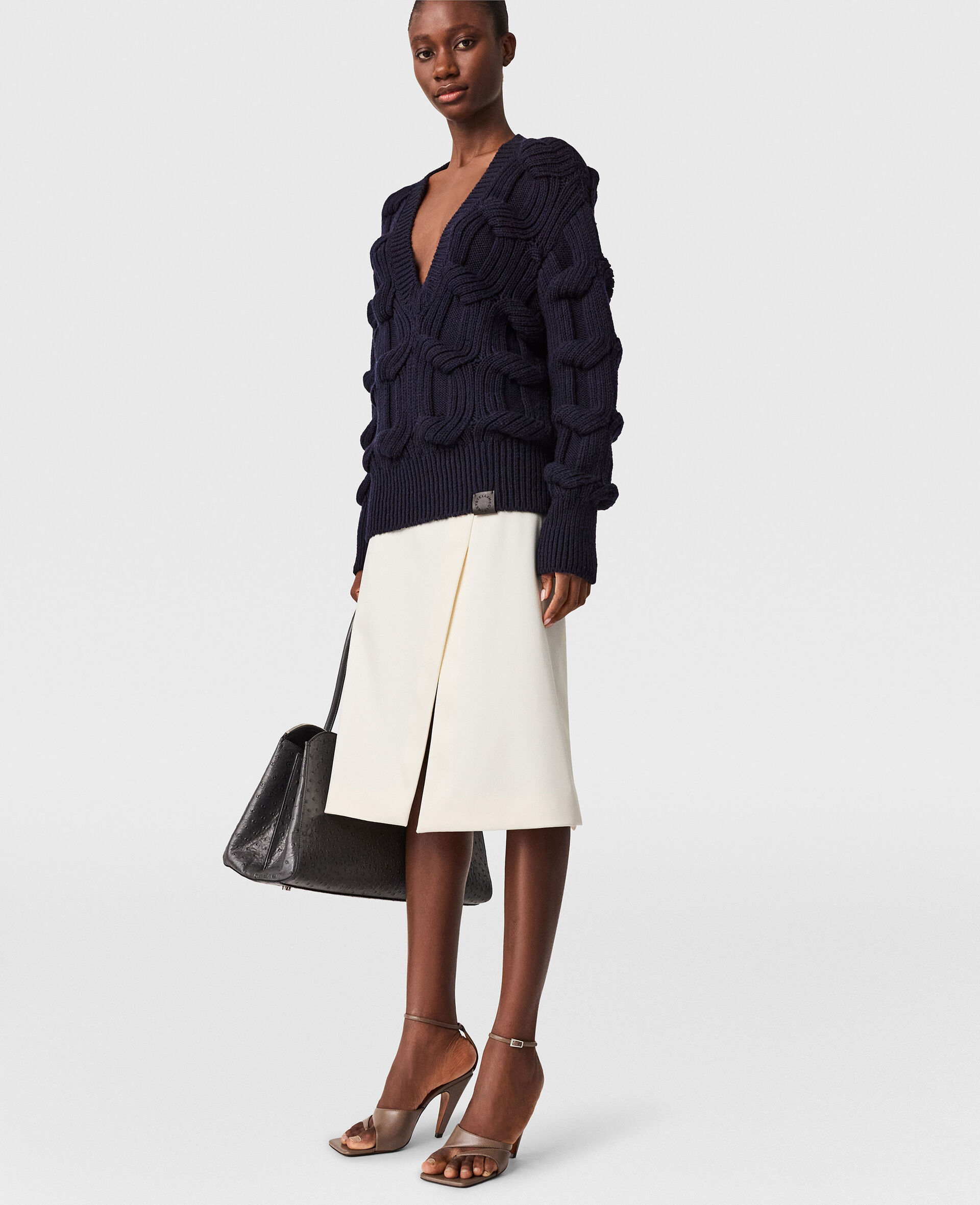 Tailored Satin Midi Skirt-Black-large image number 4