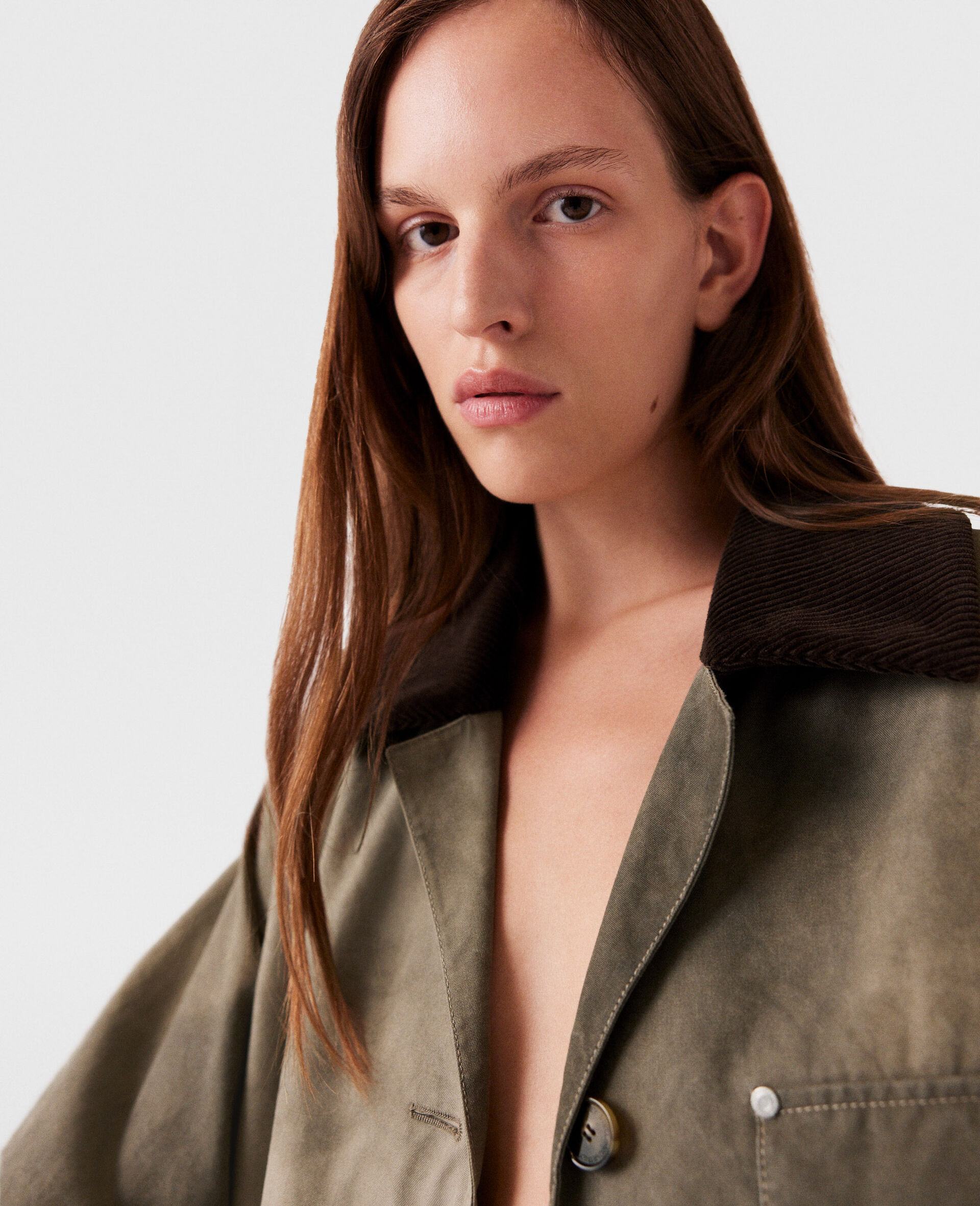 Corduroy Collar Aged Jacket-Beige-large image number 2