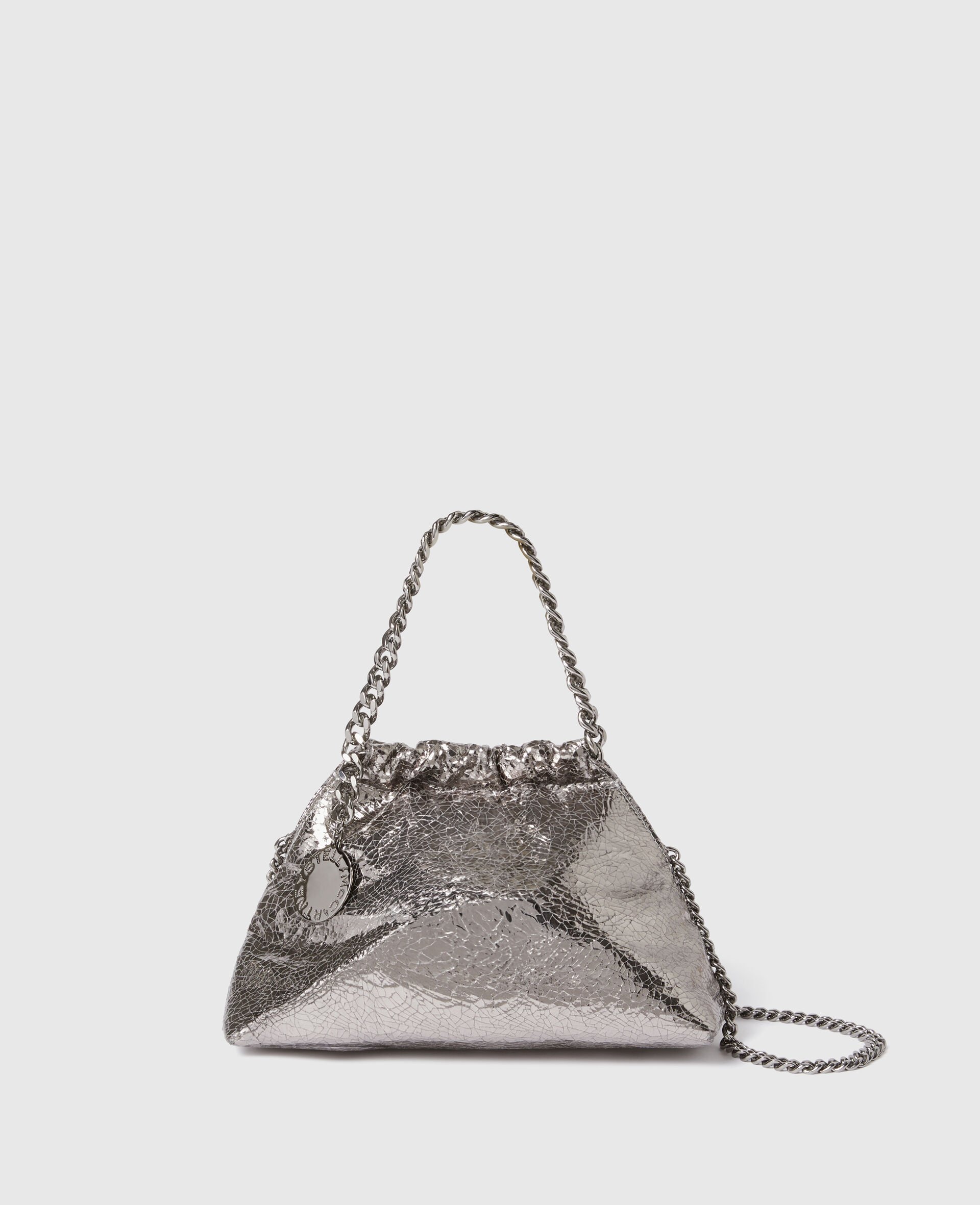 Sac a bandouliere et cordon de serrage metallise craquele Falabella-Silver-medium