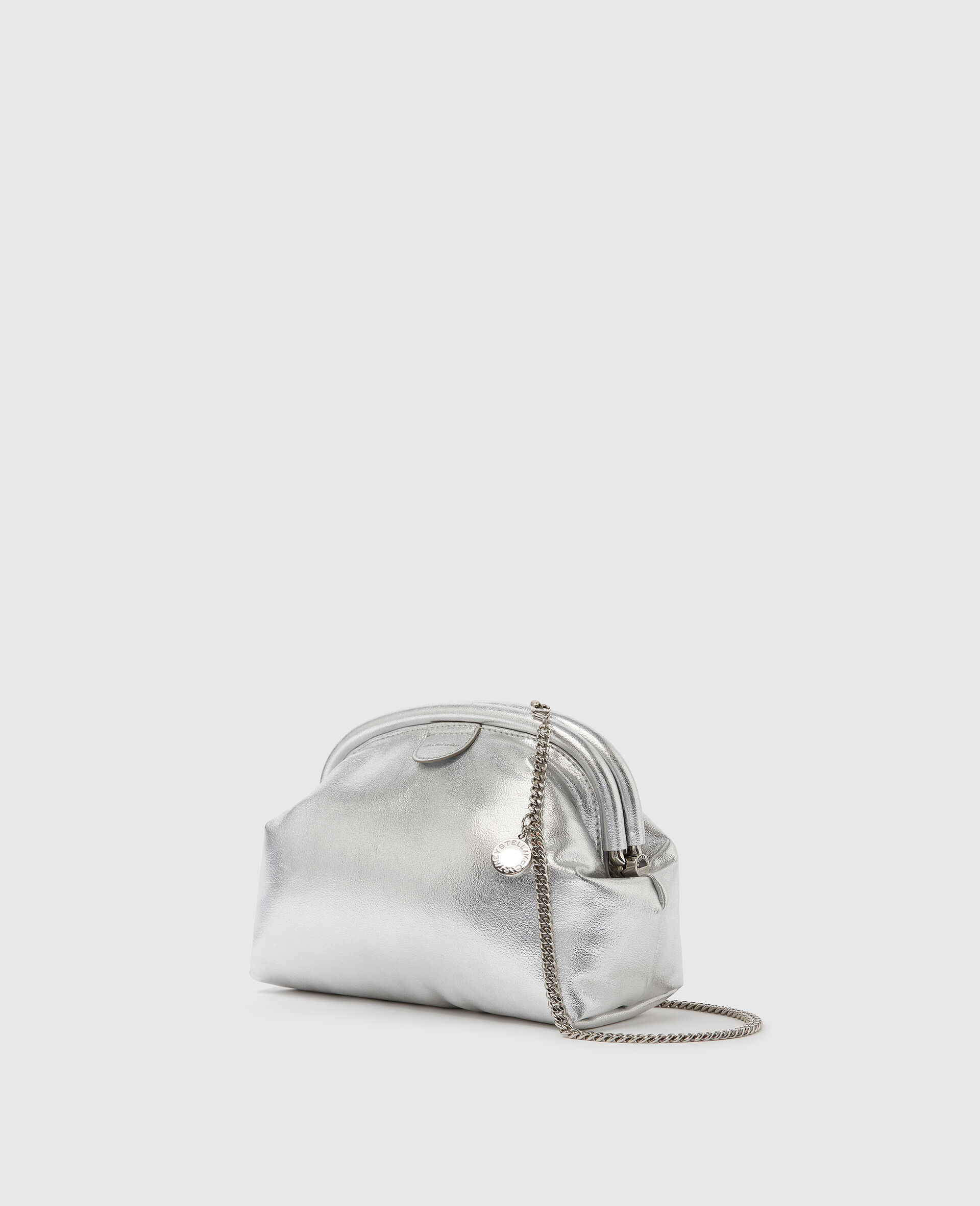 Falabella Padded Metallic Soft Clutch with Chain-Silver-medium