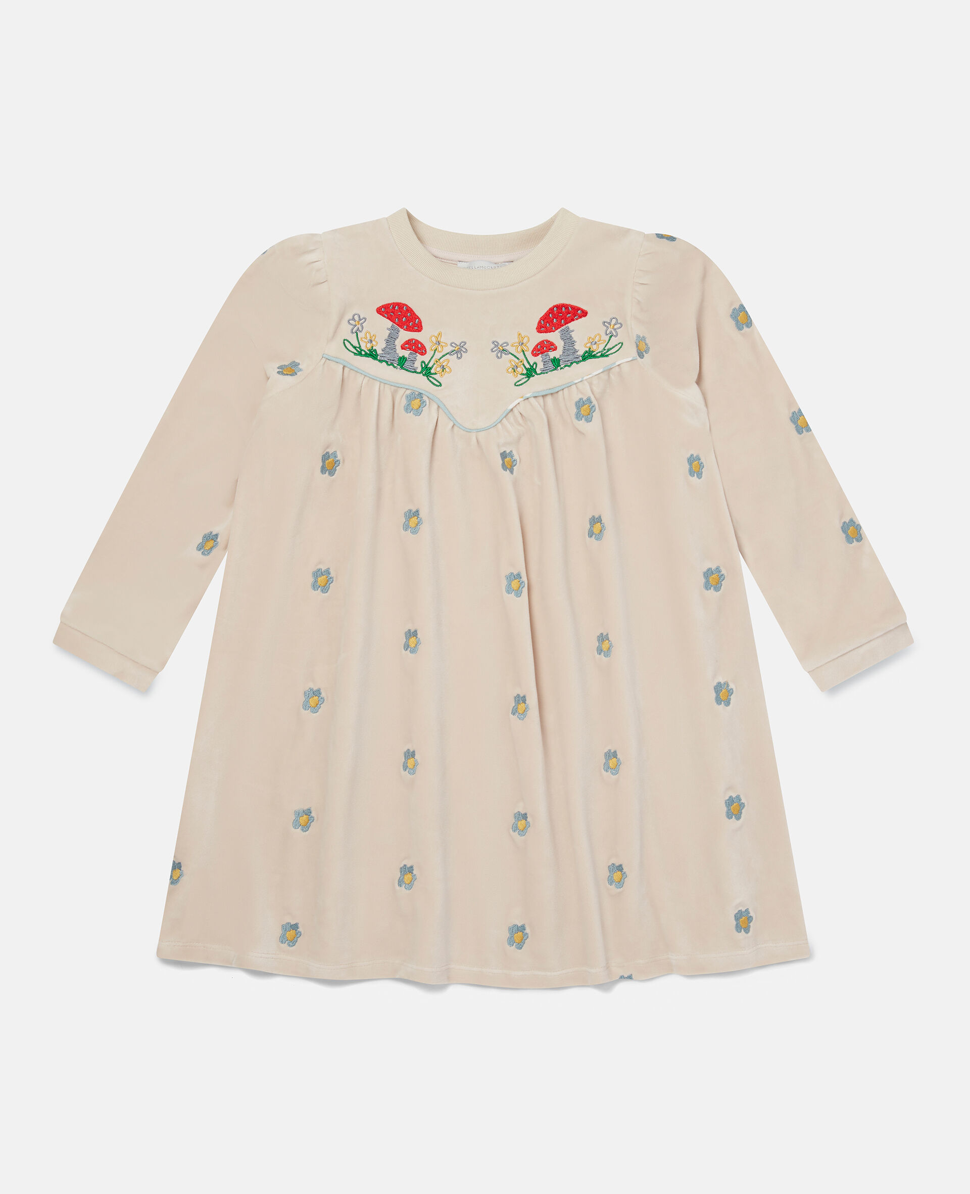 Embroidered Daisy Velour Fleece Dress-White-large image number 0