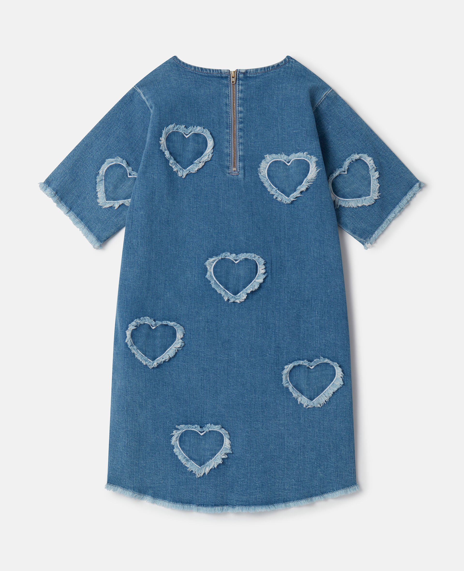 Fringed-Heart Patch Stretch-Denim Dress-Blue-large image number 2