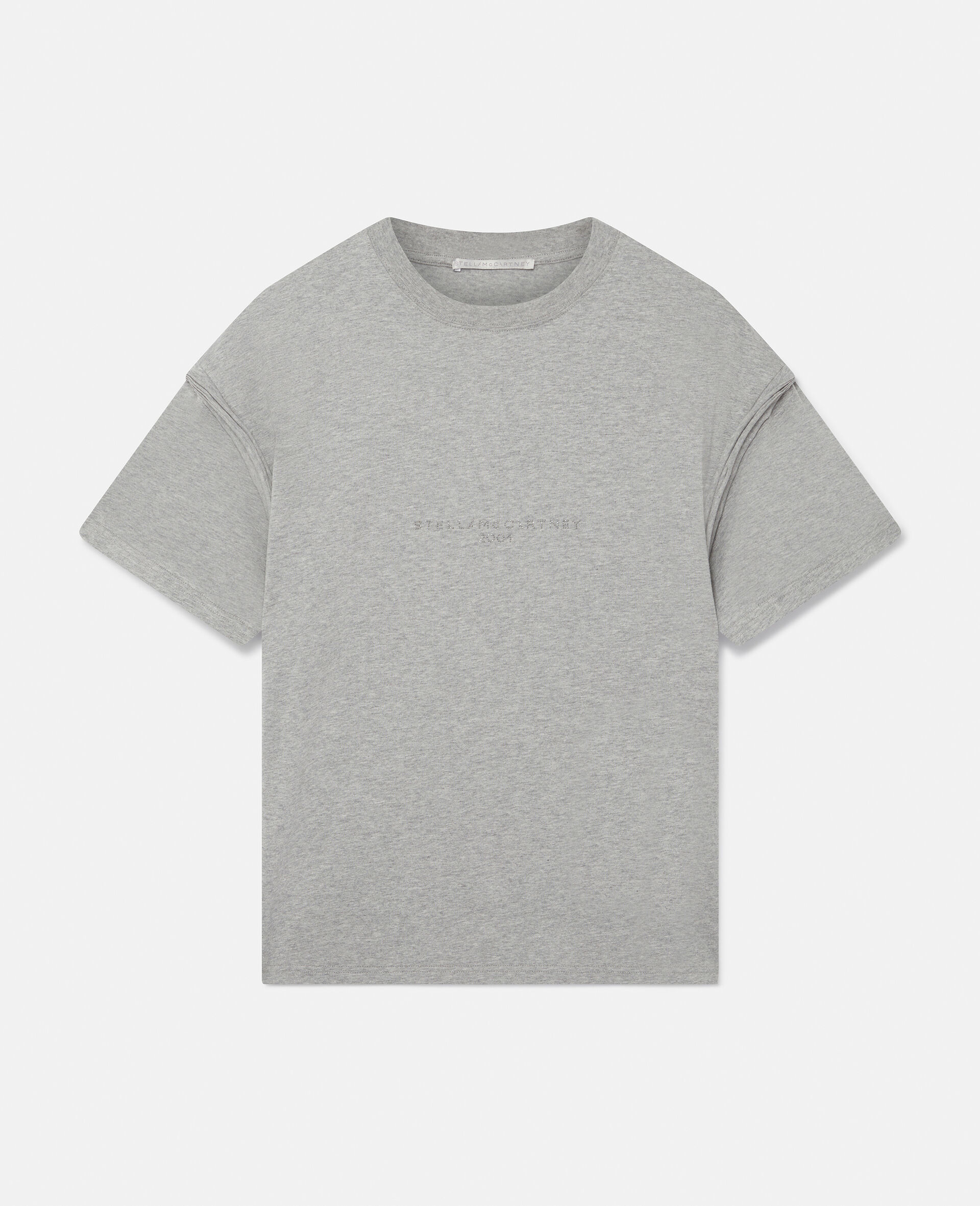 T shirt oversize avec logo en strass-Gris-large