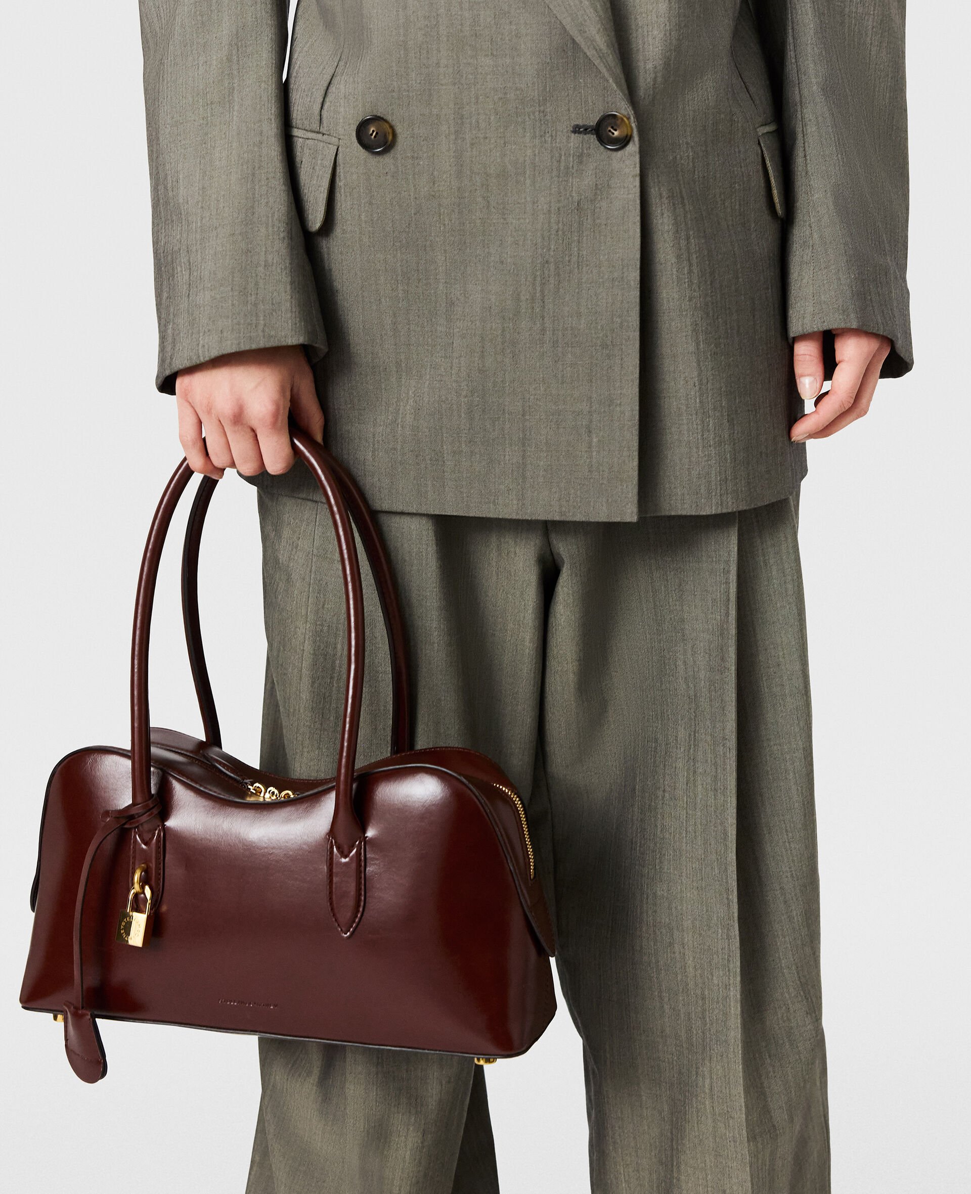 Stella Ryder Patent Shoulder Bag-Brown-medium