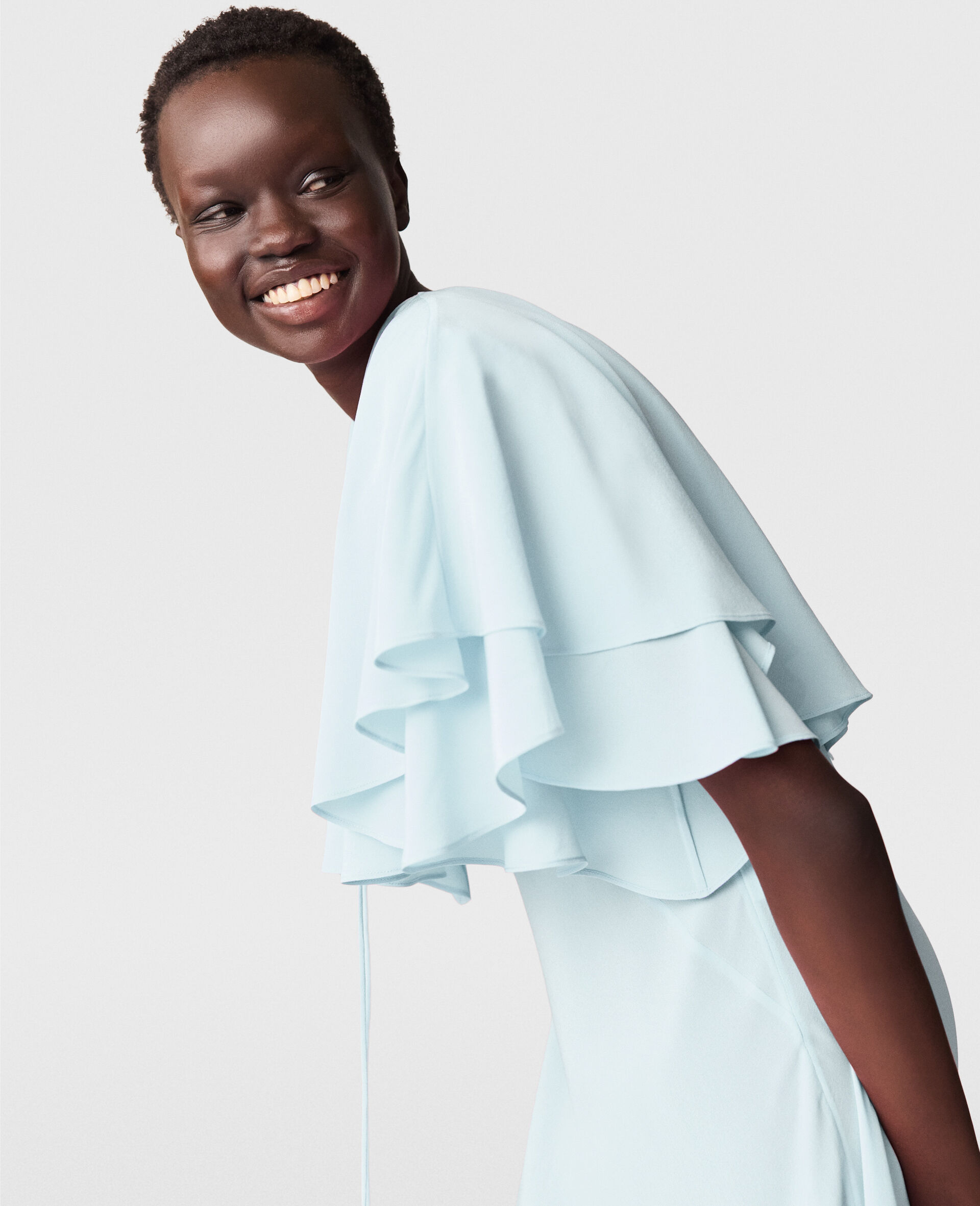 Robe midi semi transparente a manches courtes superposees-Bleu-large image number 5