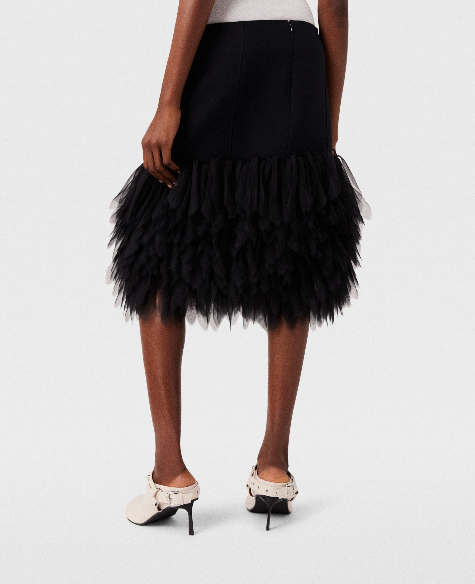 Women Midnight black High-Rise Feather Midi Skirt | Stella McCartney US