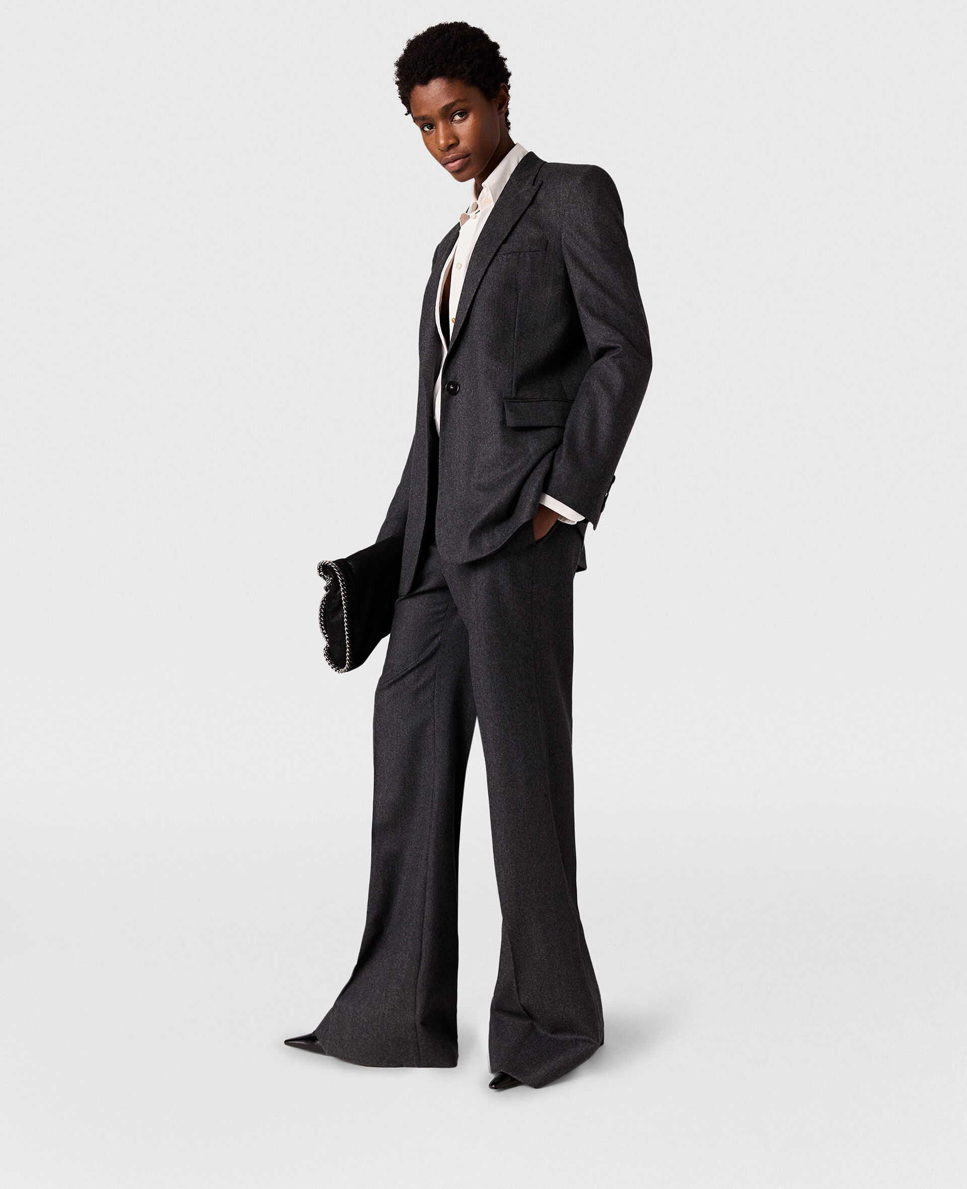 Pantalon evase a taille basse-Gris-large image number 2