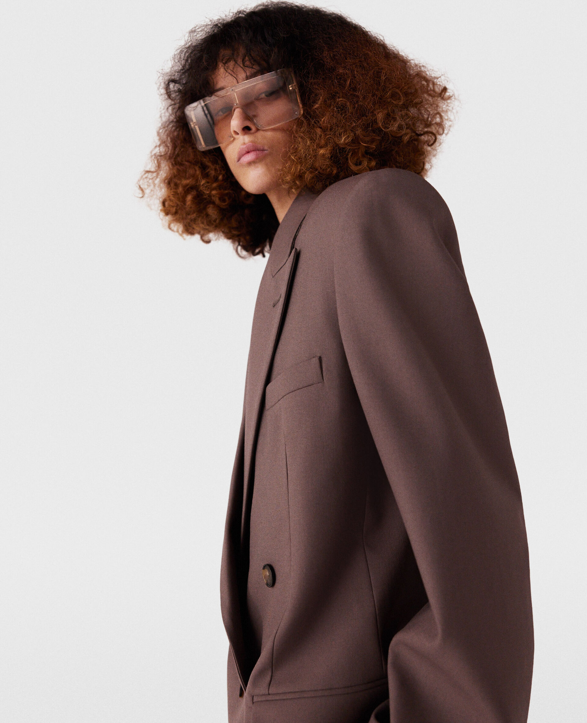 Oversized Double-Breasted Blazer-Brown-large image number 2