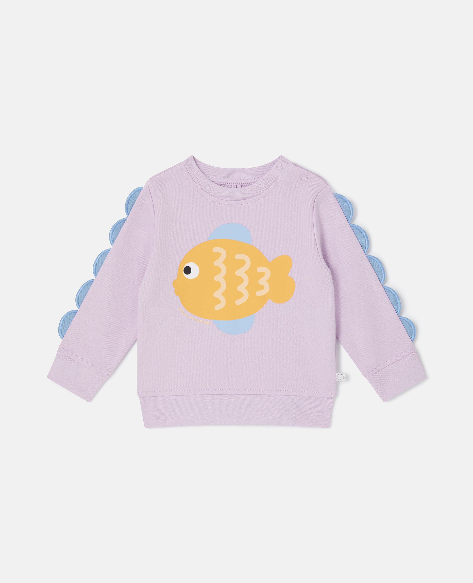 Fish Graphic Scallop Sleeve Sweatshirt-Purple-medium