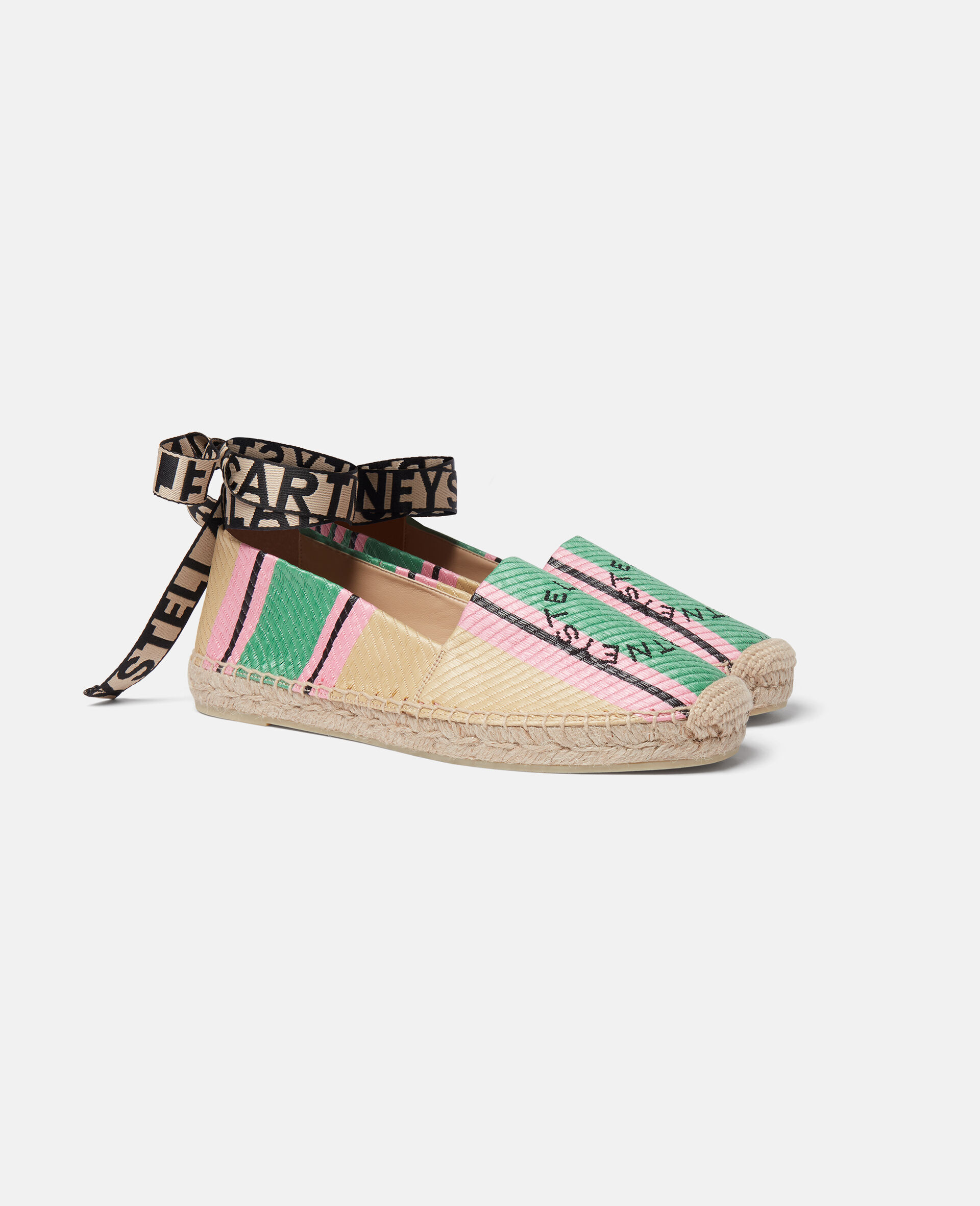 Gaia Striped Raffia Espadrilles-Green-large image number 1