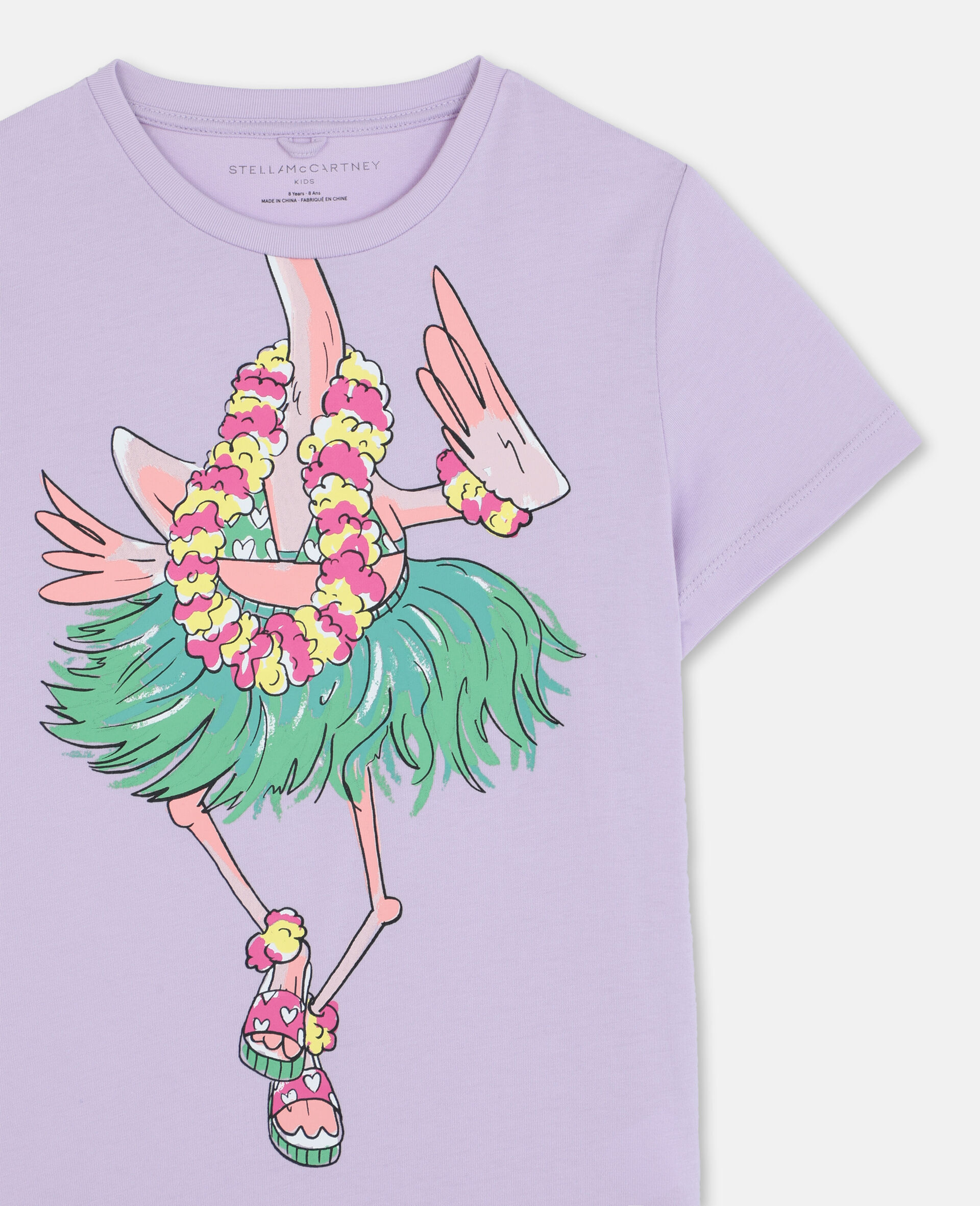 Baumwoll-T-Shirt mit Flamingo-Print und Trompe-L'Oeil-Effekt-Rose-large image number 1