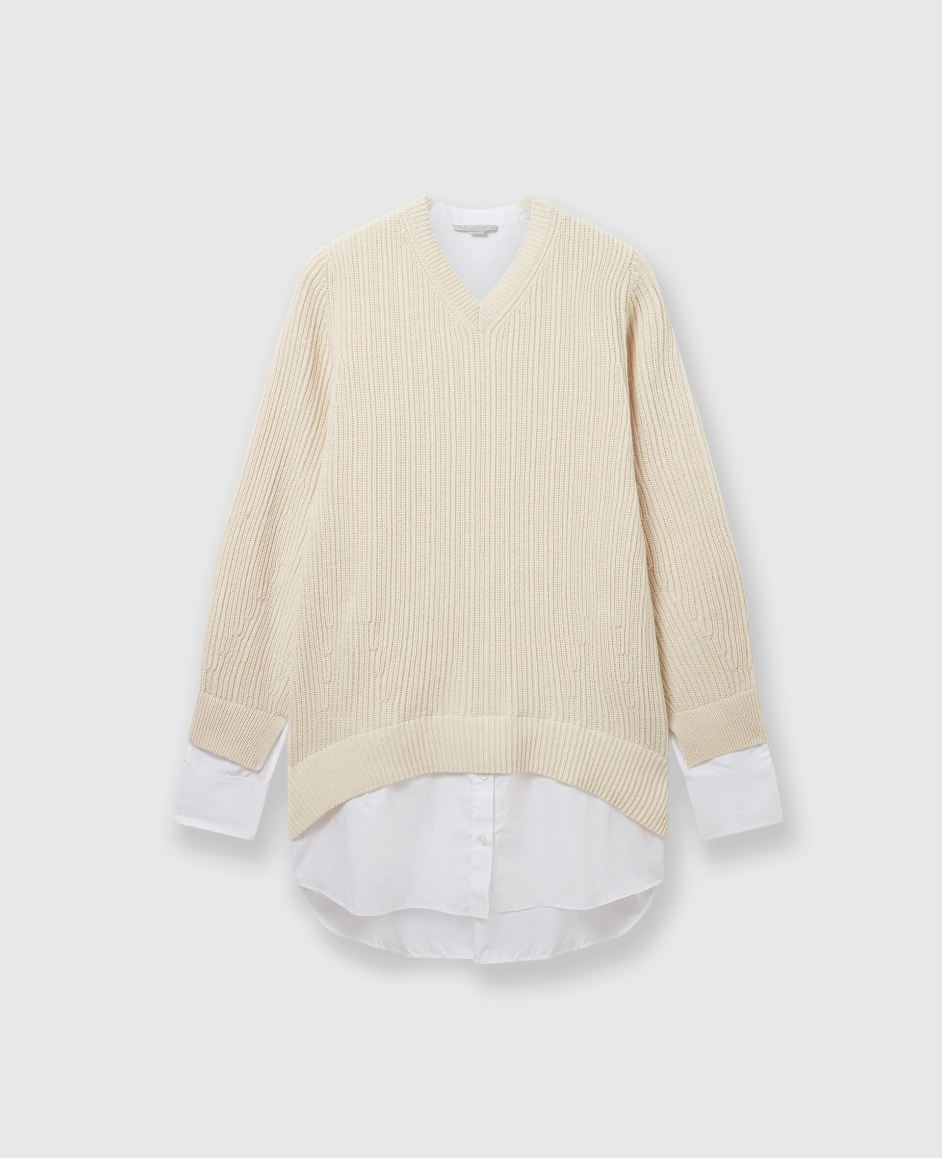 Hybrid Shirting V-Neck Jumper-Cream-large image number 0