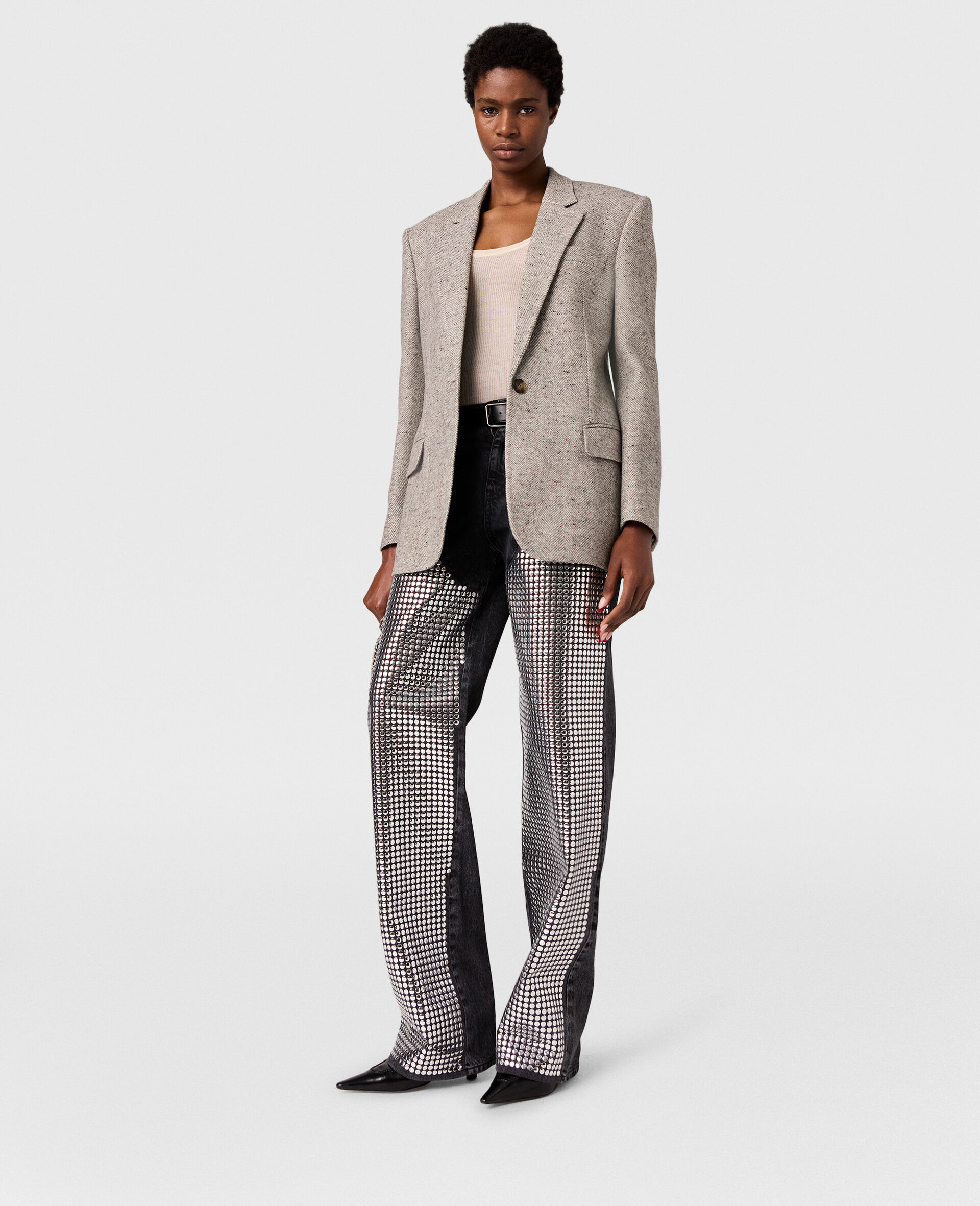 Blazer a chevrons a boutonnage simple-Gris-large image number 5