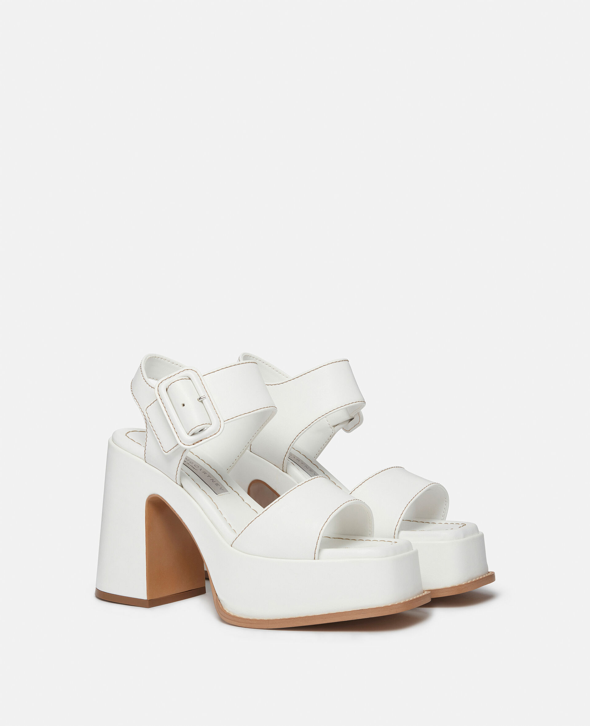 Skyla Buckled Platform Sandals-White-large image number 1