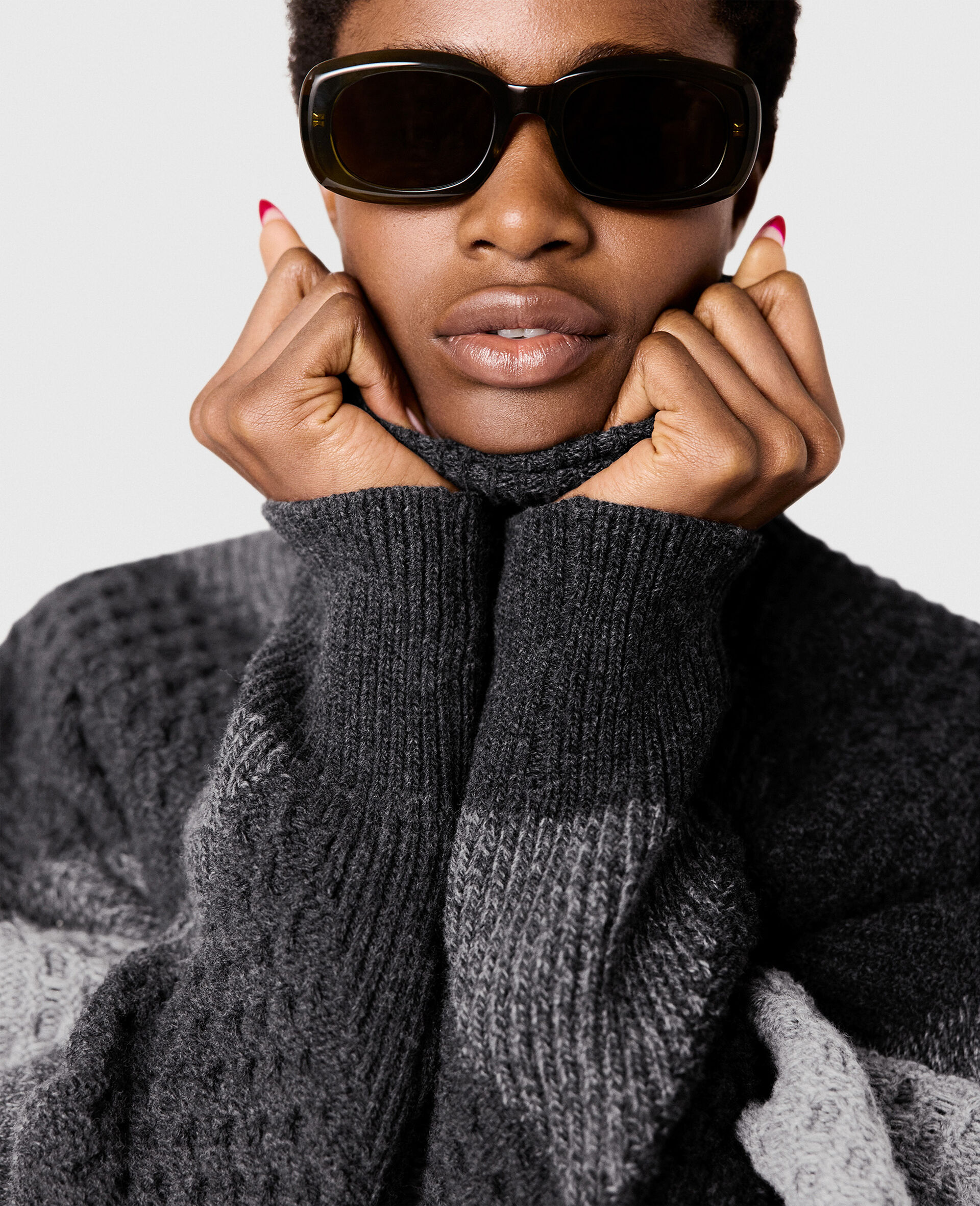 Pull &agrave; col roul&eacute; &agrave; losanges-Gris-large image number 3