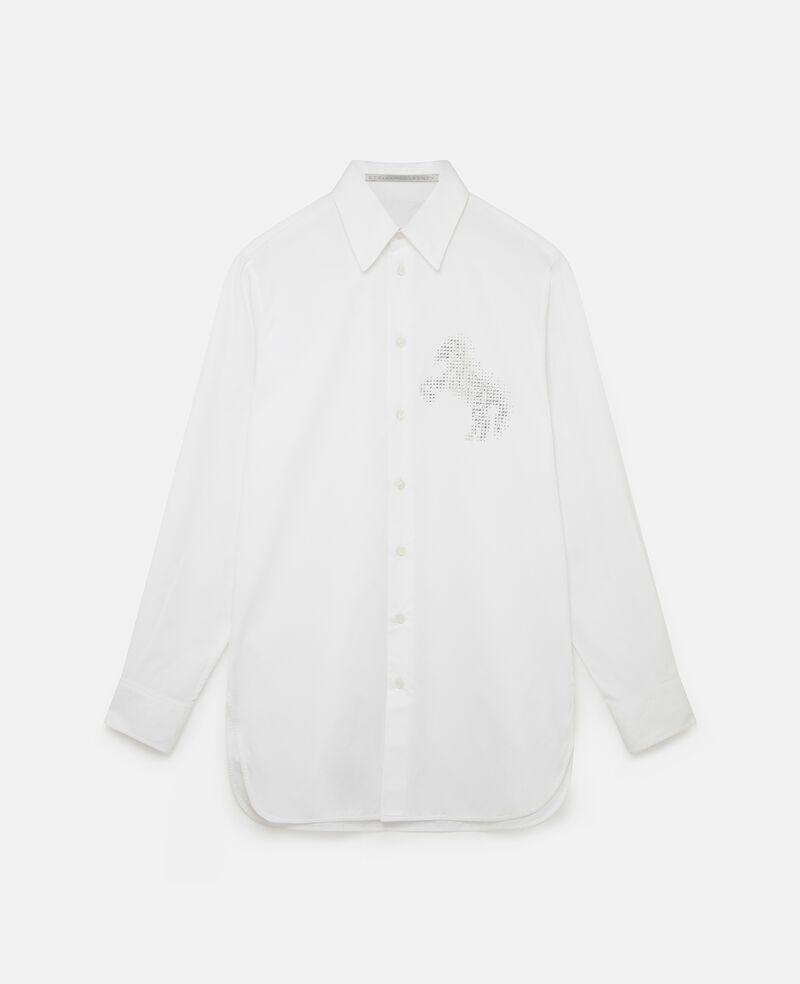 Camicia con cavallo di cristalli ricamato-Bianco-large image number 0