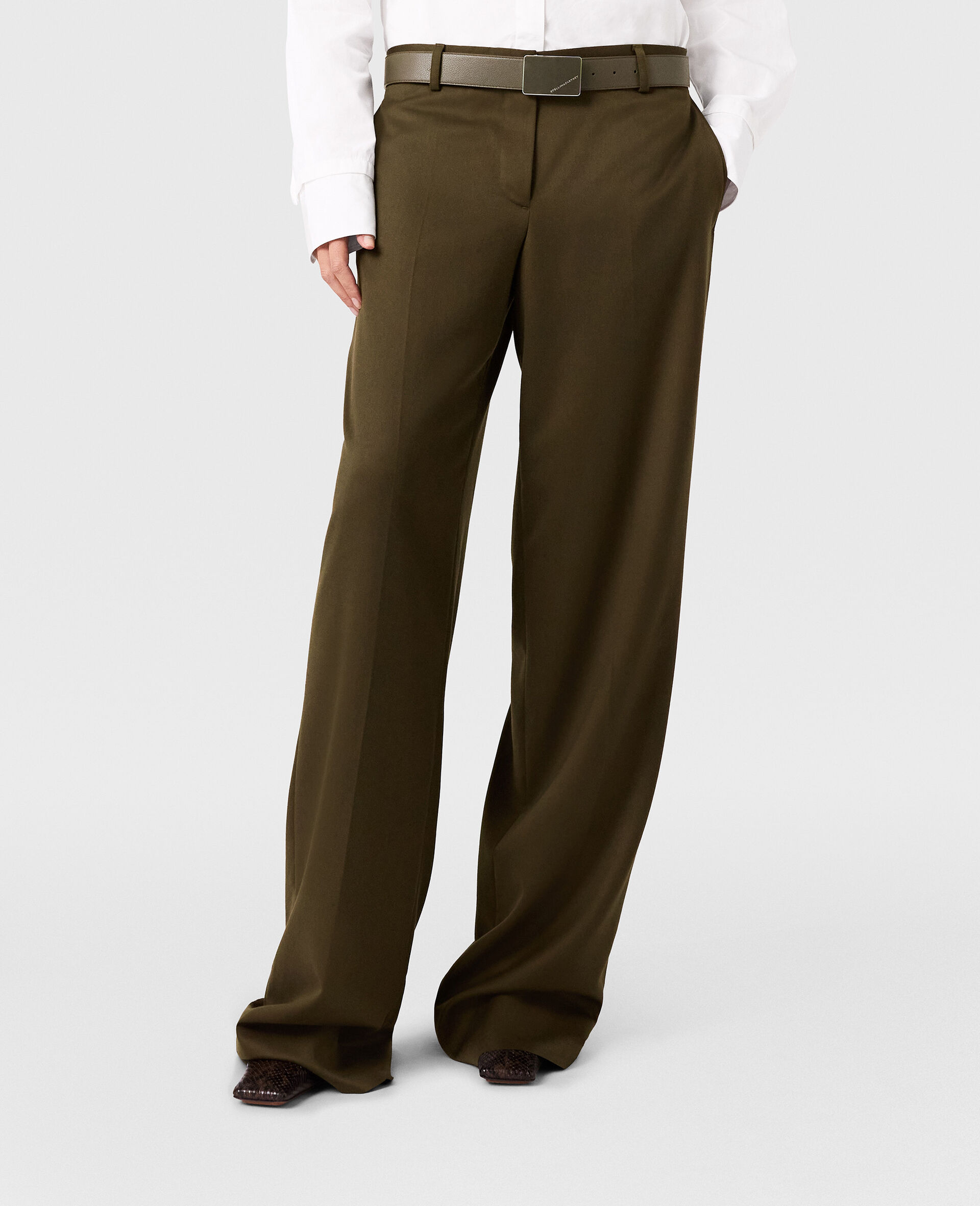 Pleated Straight-Leg Pants-Green-large image number 5