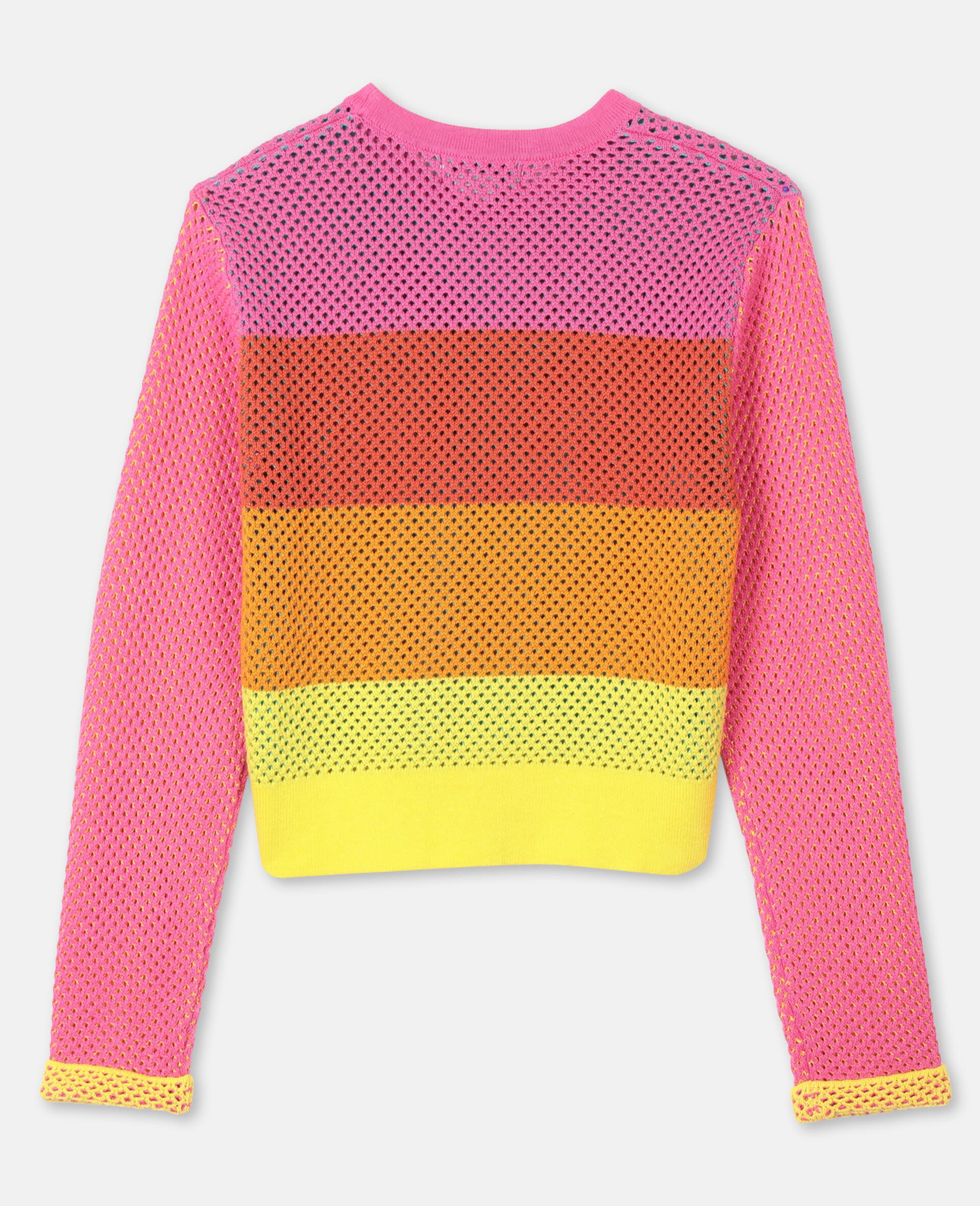 Intarsia Mesh Knit Cotton Sweater -Multicolour-large image number 3