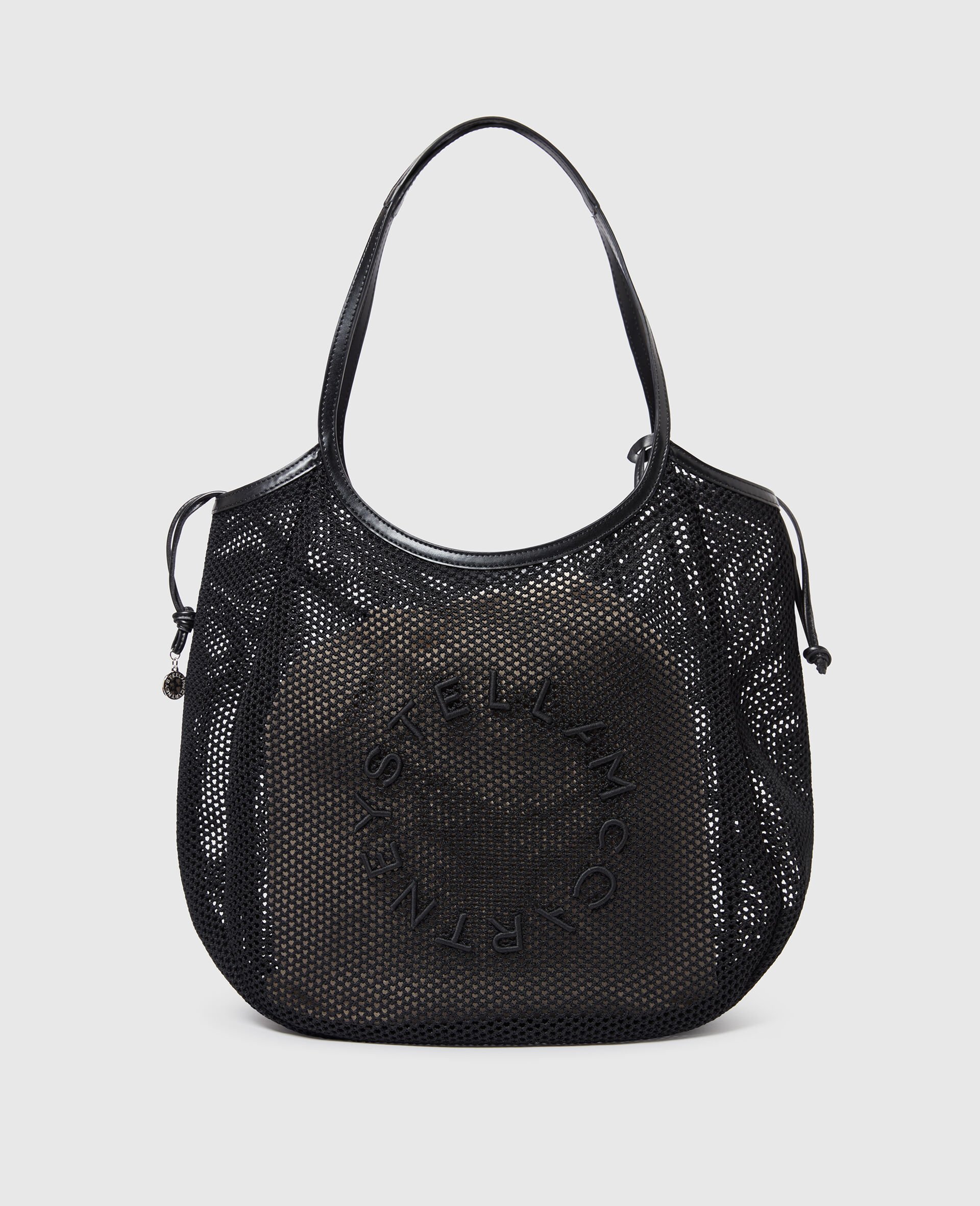 Logo Mesh Hobo Bag-Black-medium