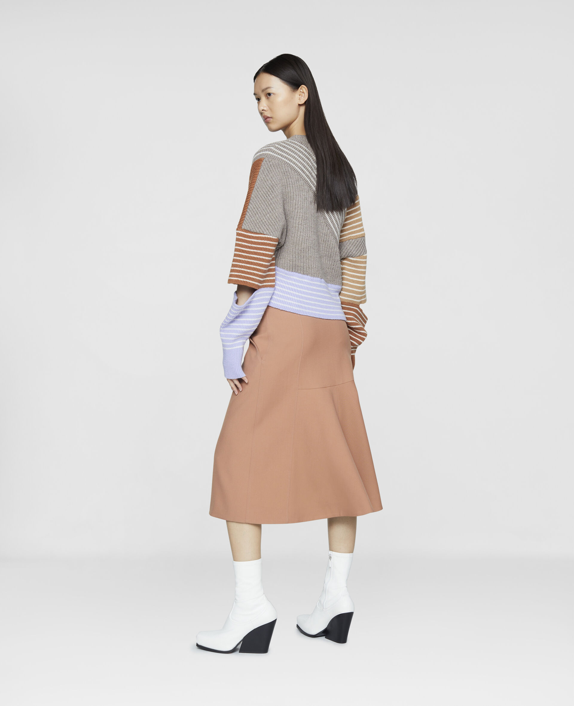 Wool Tailored Midi Skirt-Pink-large image number 2