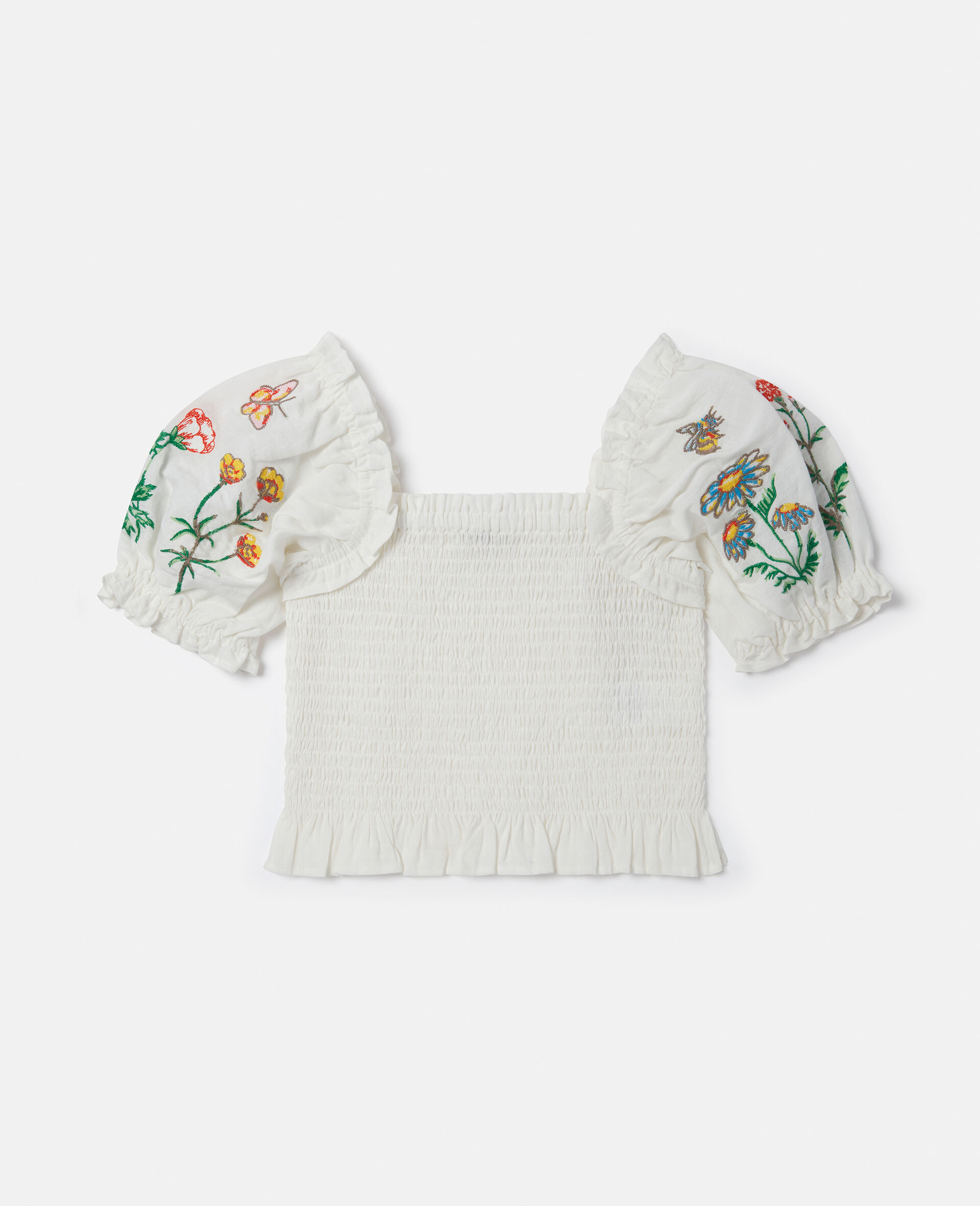 Flower Embroidered Short Sleeve Top-Cream-large image number 0