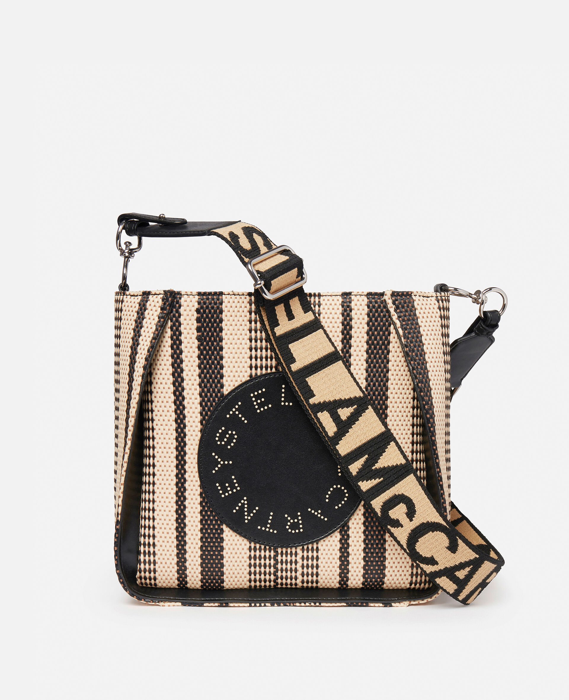 Stella Logo Striped Raffia Shoulder Bag-Black-large image number 0