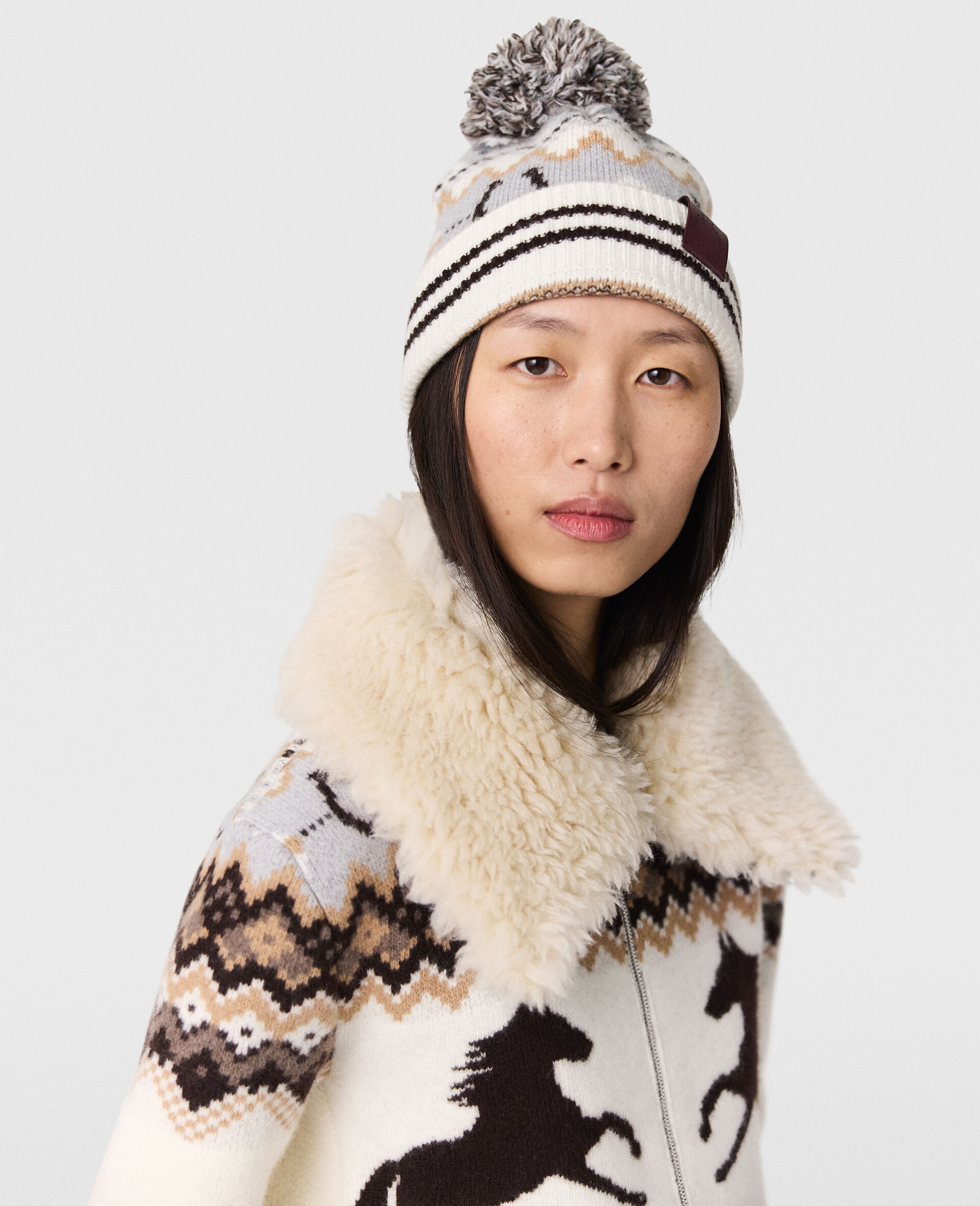 Fairisle Plush Teddy Cardigan -Brown-large image number 4