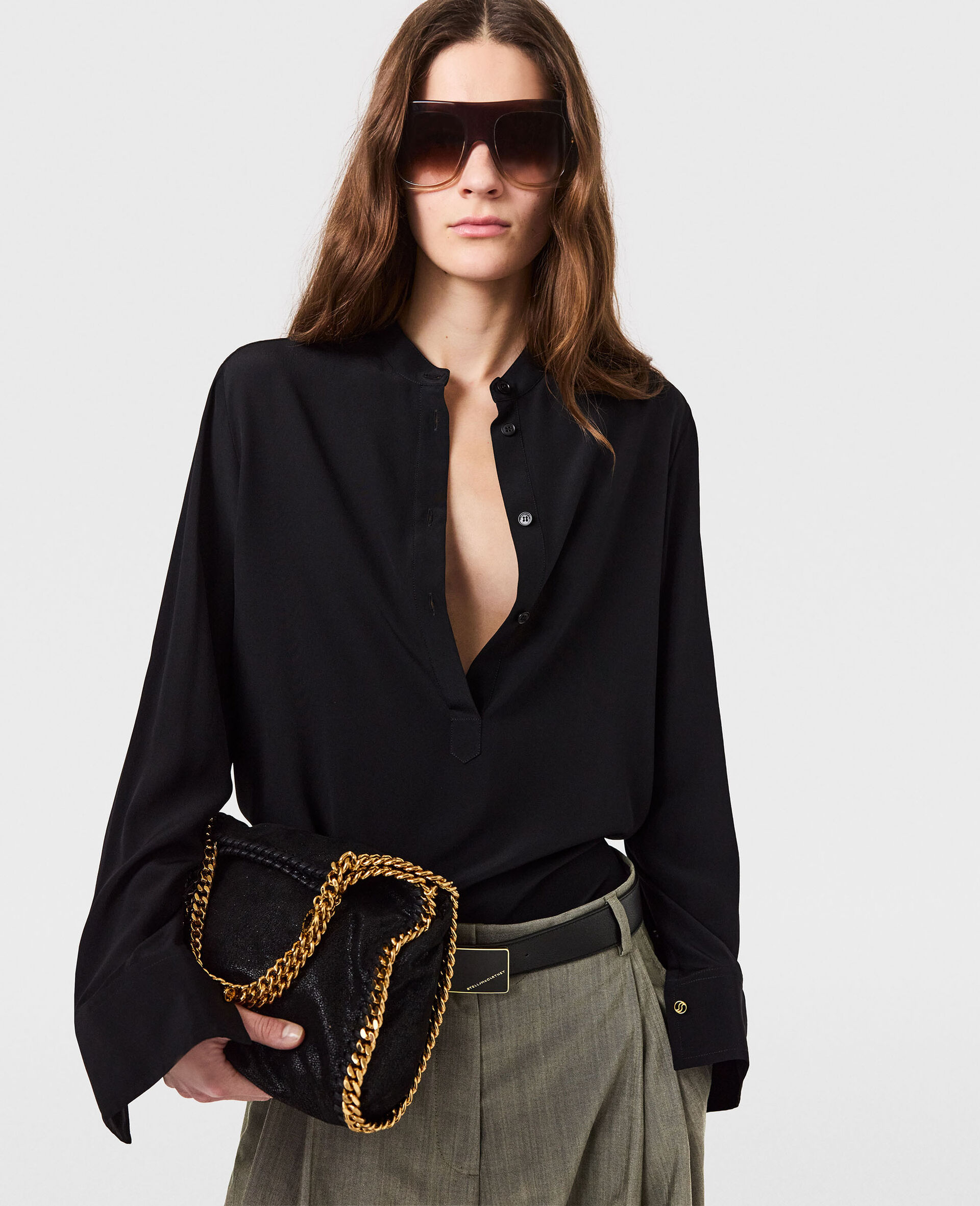 Chemise a col droit-Noir-medium