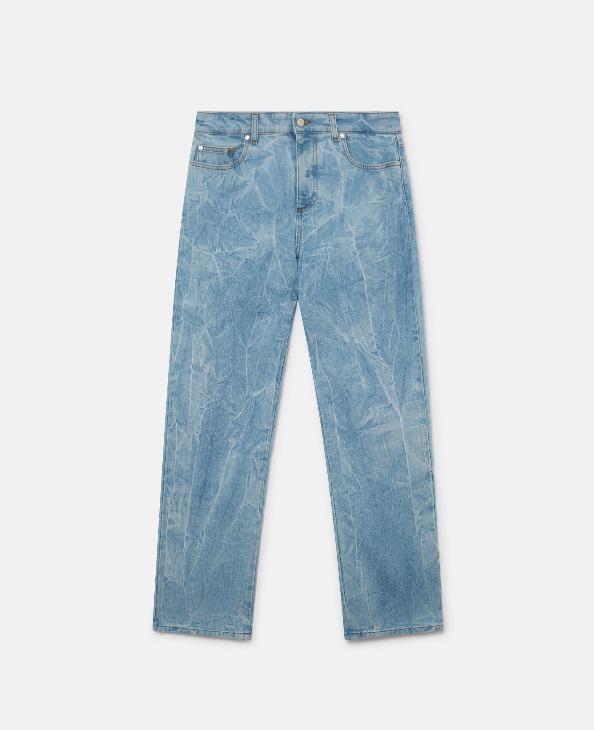 Crinkle Wash Straight Leg Jeans-Blue-large