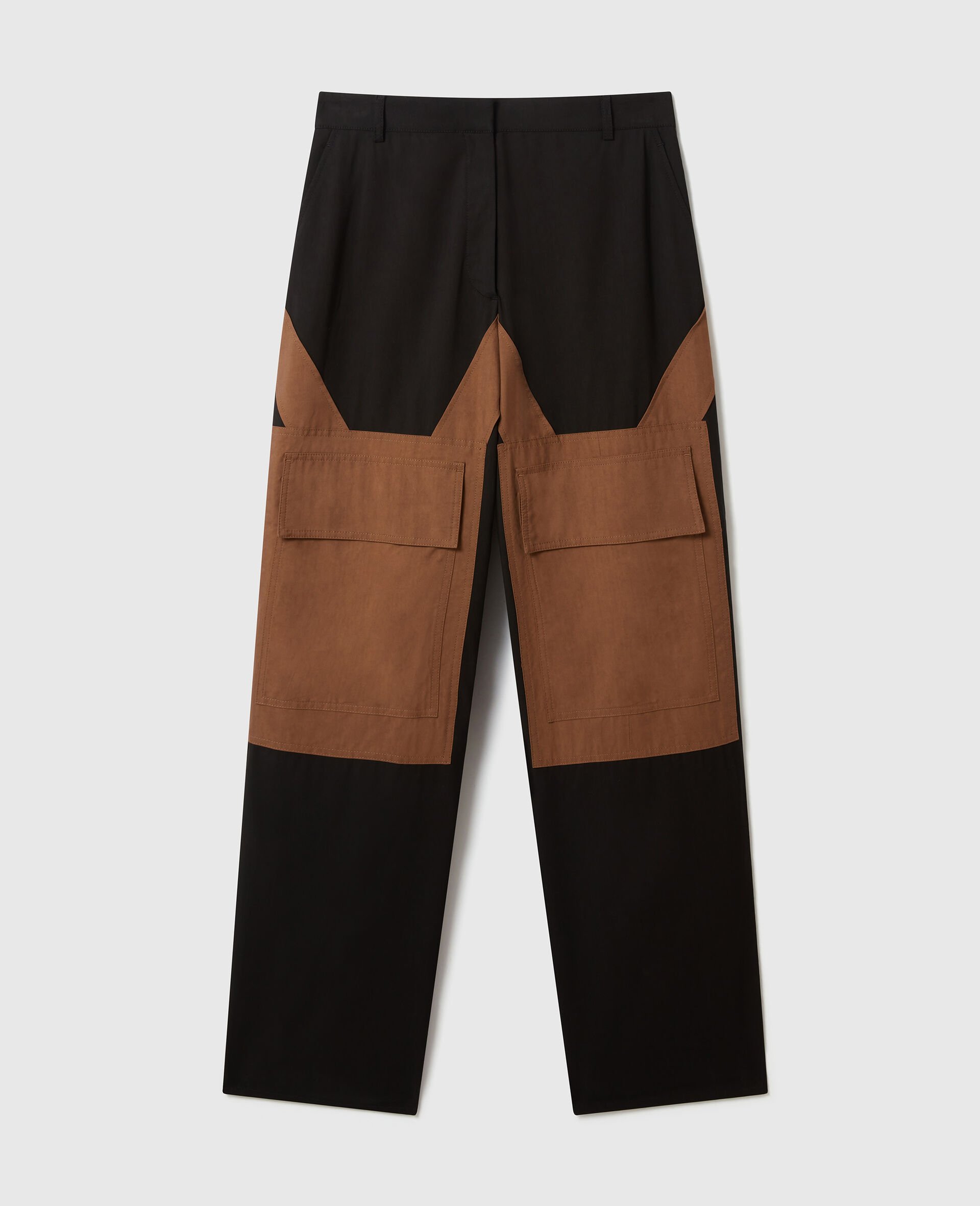 Washed Cotton Cargo Trousers-Black-medium