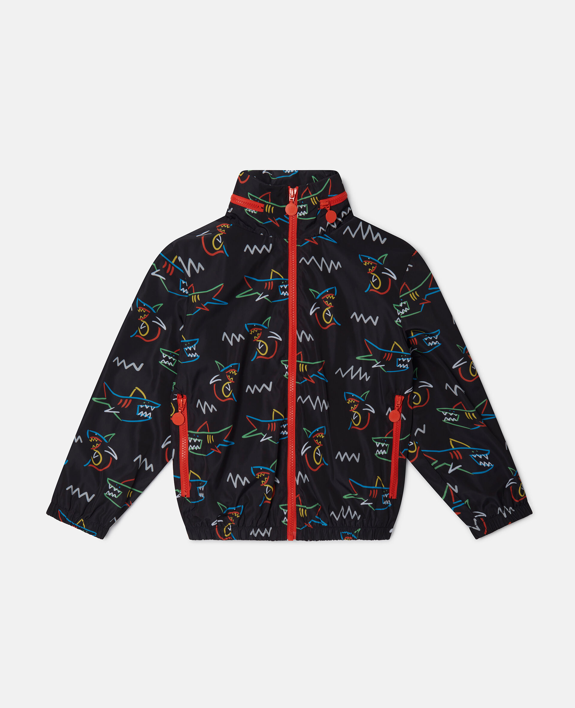 Chalkboard Shark Print Hooded Jacket-Black-medium