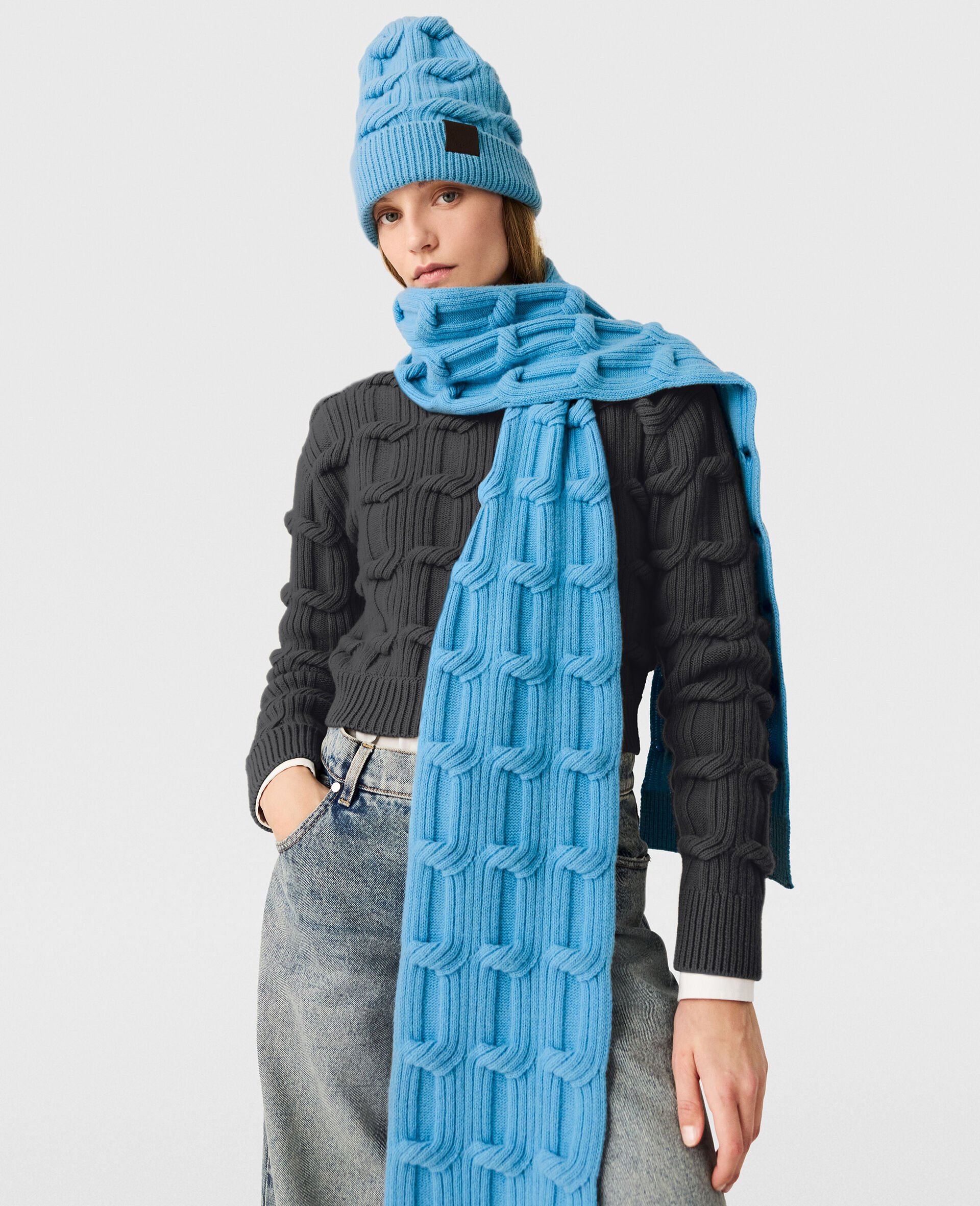 Falabella Cable-Knit Scarf-Blue-medium