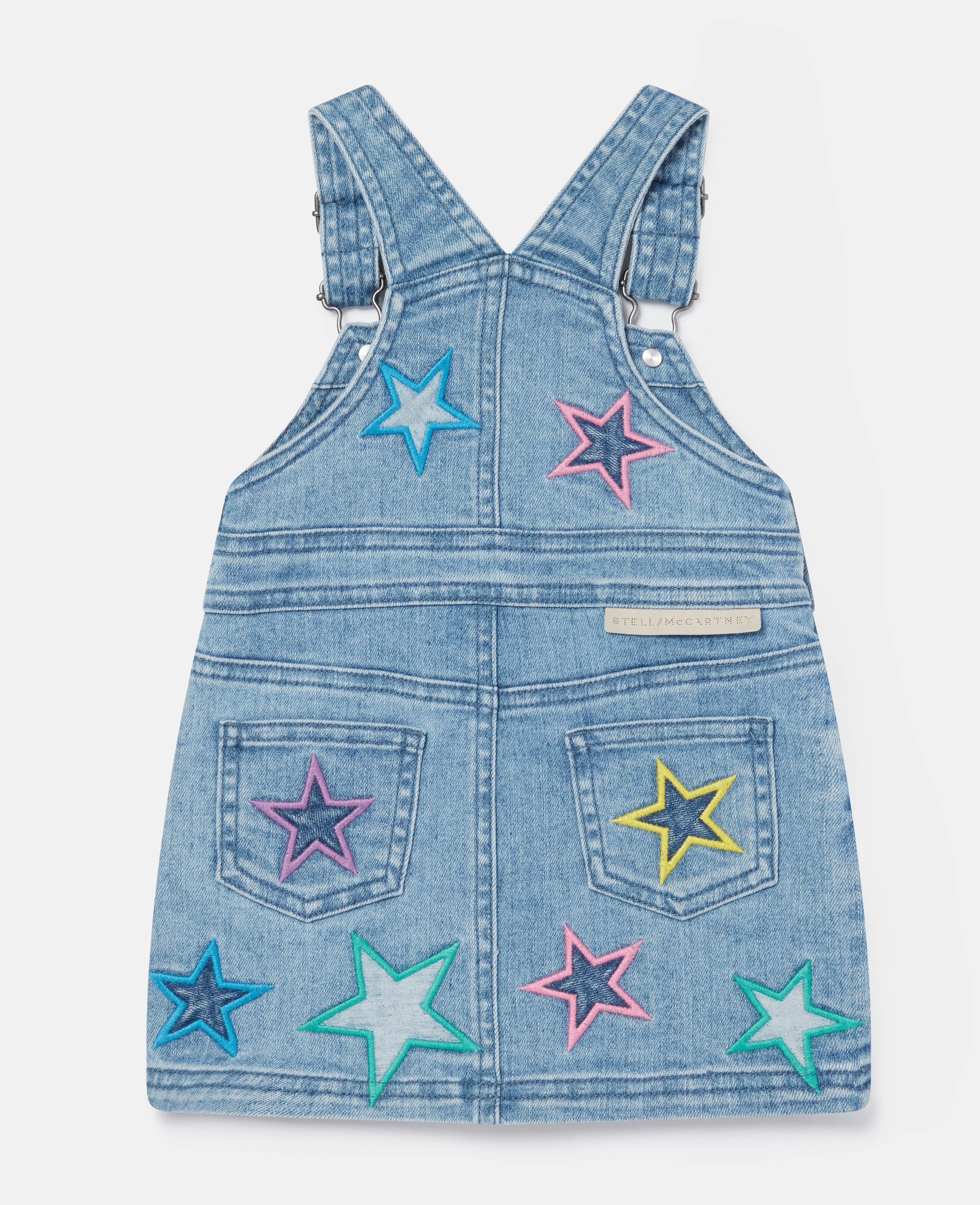 Stella McCartney Abbigliamento Vestiti Vestiti di jeans Abito salopette in denim con stelle ricamate