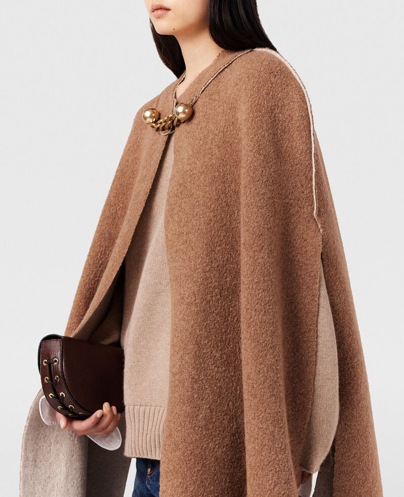 Mantella in Boucle con Chiusura con Decorazione-Beige-large image number 5