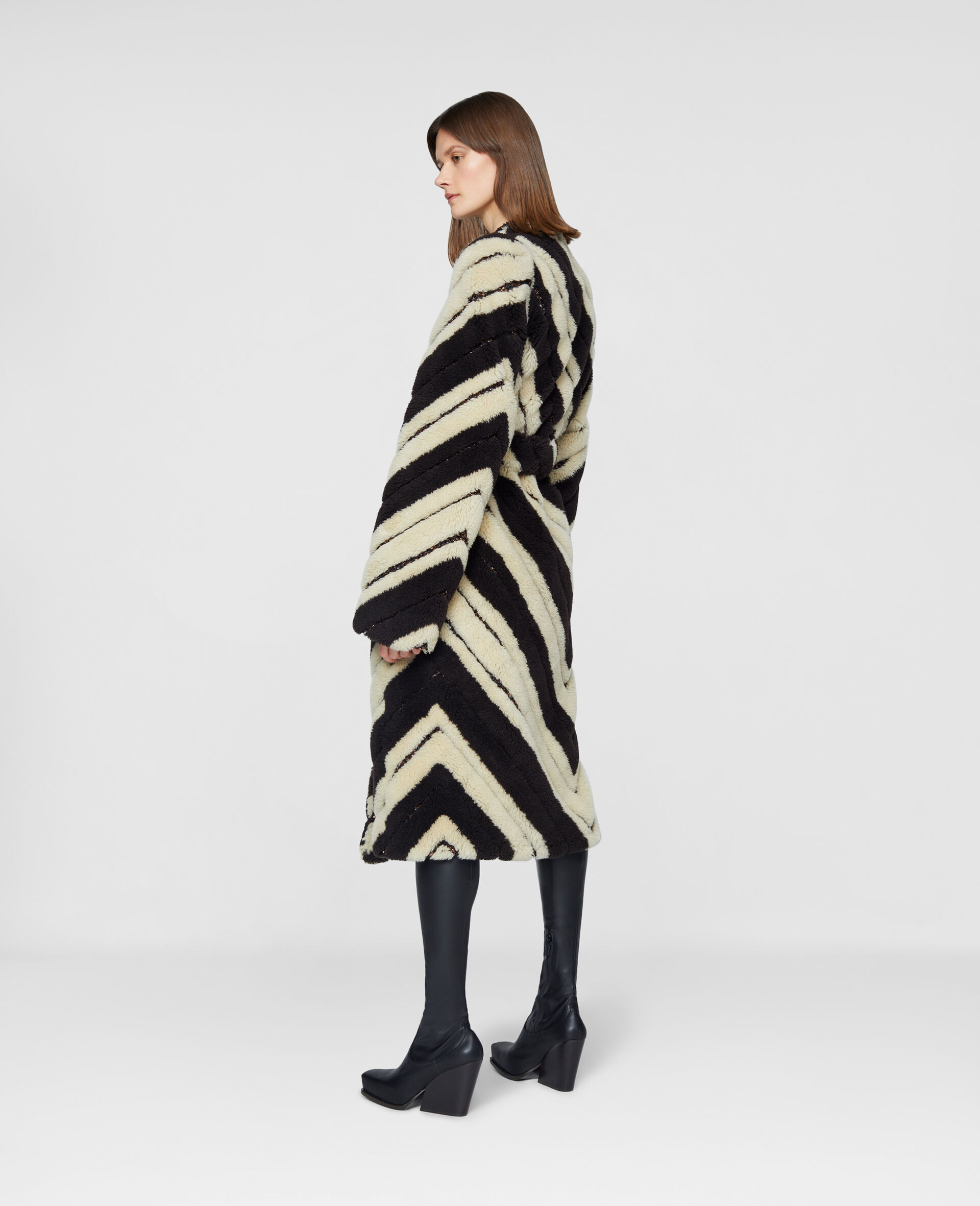 Stella by Stella V Series Striped Fur Free Fur Belted Coat-Brown-large image number 2