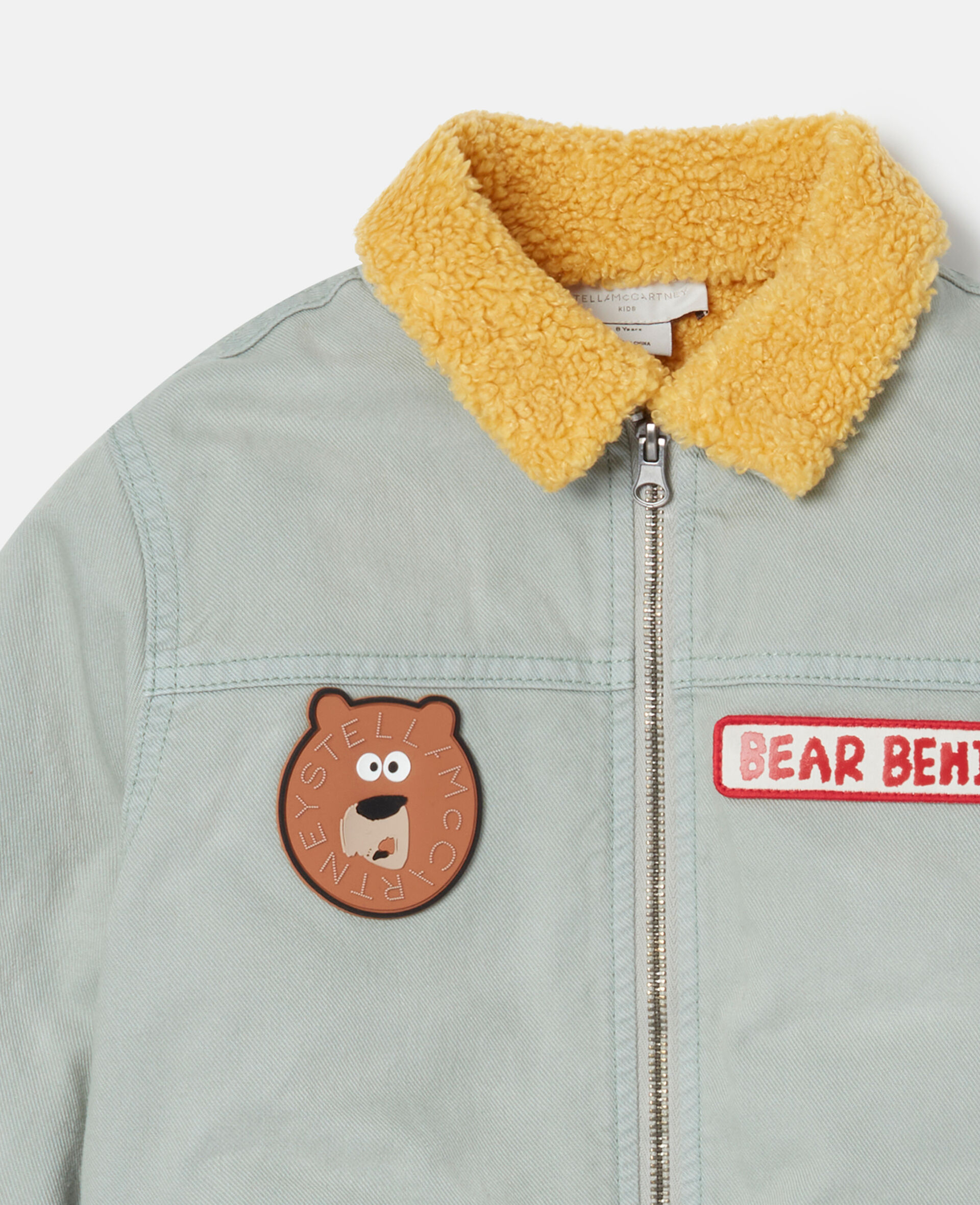 Badge Appliqu&eacute; Borg Collar Jacket-Green-large image number 1