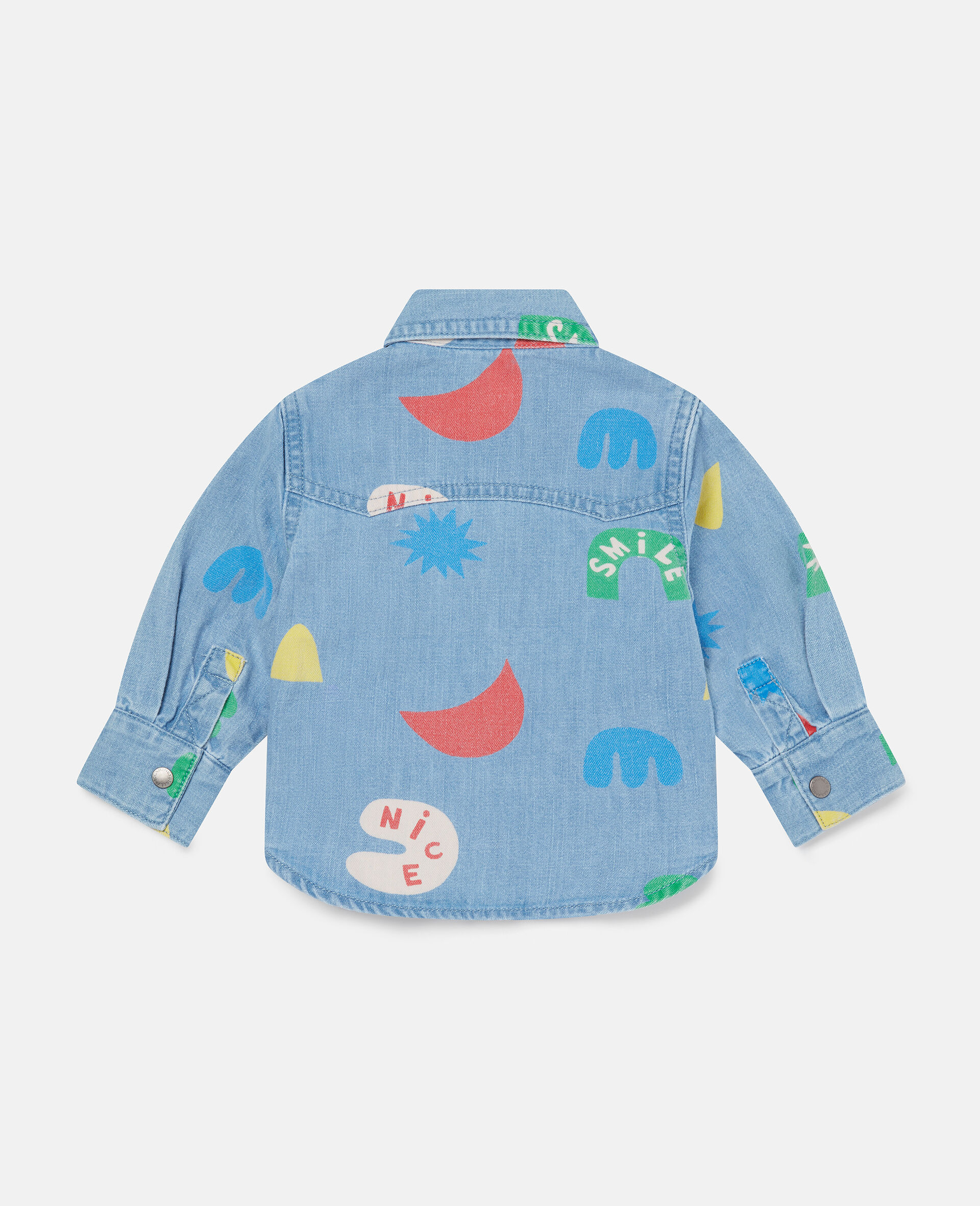 Shape Print Denim Shirt-Blue-large image number 1