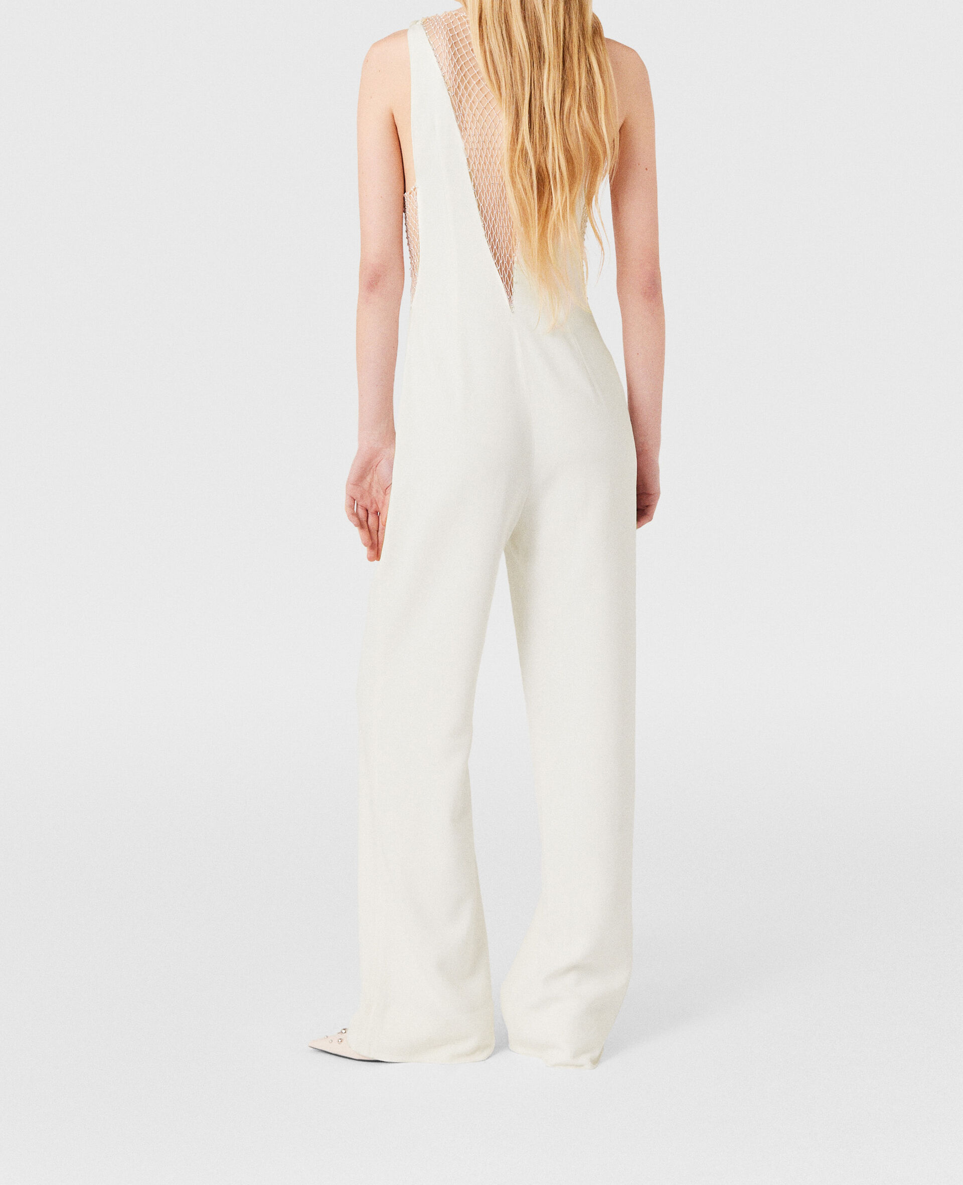 Crystal Mesh Deep V Jumpsuit-White-large image number 4