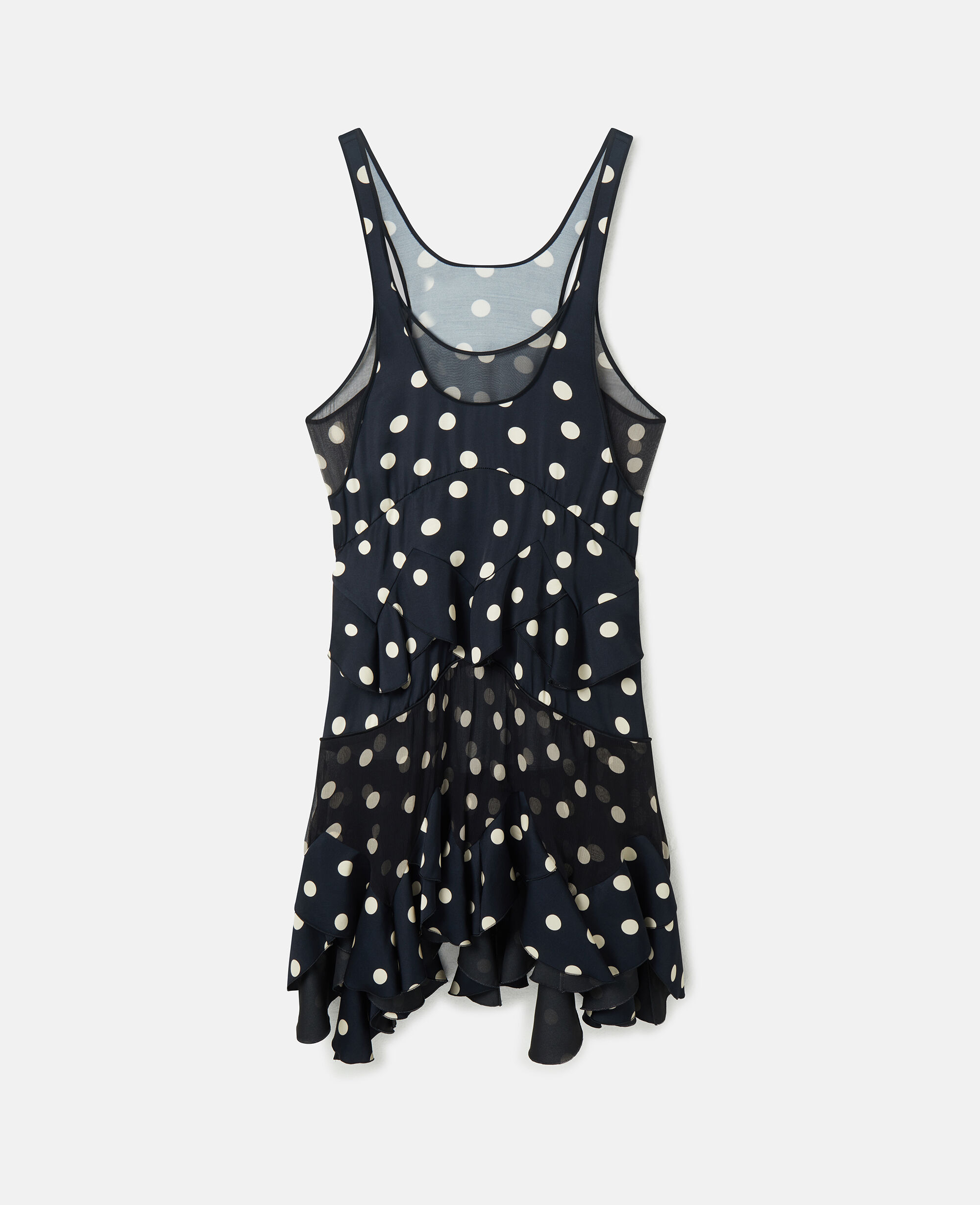 Women Black with cream Tiered Ruffled Polka Dot Midi Dress