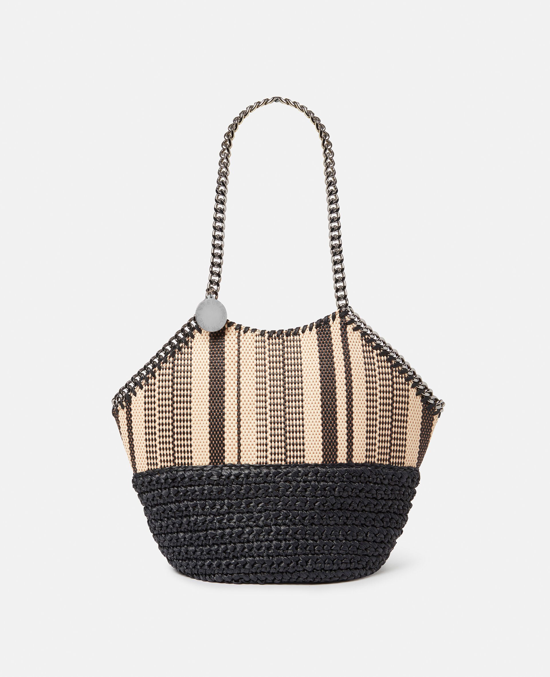 Tote media Falabella a righe in rafia-Nero-large image number 0